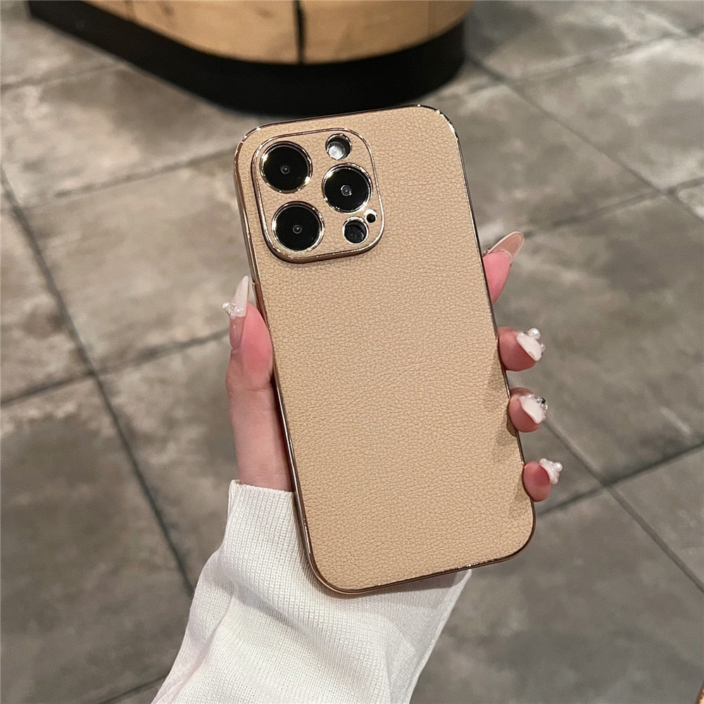 Premium Genuine Leather iPhone Case with Metal Frame Protection for 13-17 Series | Thomler