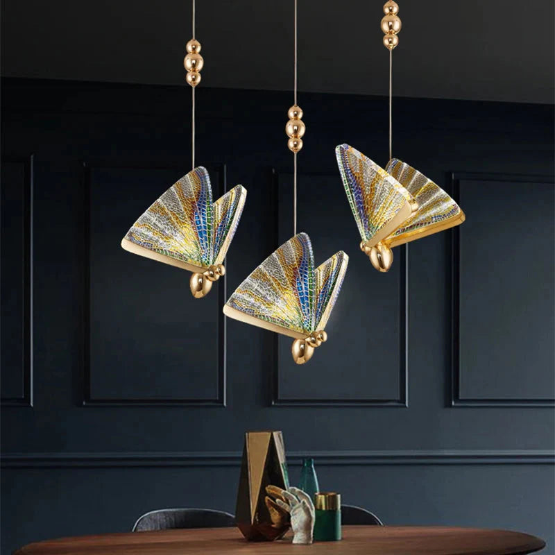 Pendant Light Glass Butterfly Shade 8.5 in LED Adjustable Bedroom Hanging Ceiling Lamp Decorative Colorful | Thomler