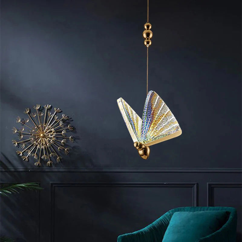 Pendant Light Glass Butterfly Shade 8.5 in LED Adjustable Bedroom Hanging Ceiling Lamp Decorative Colorful | Thomler