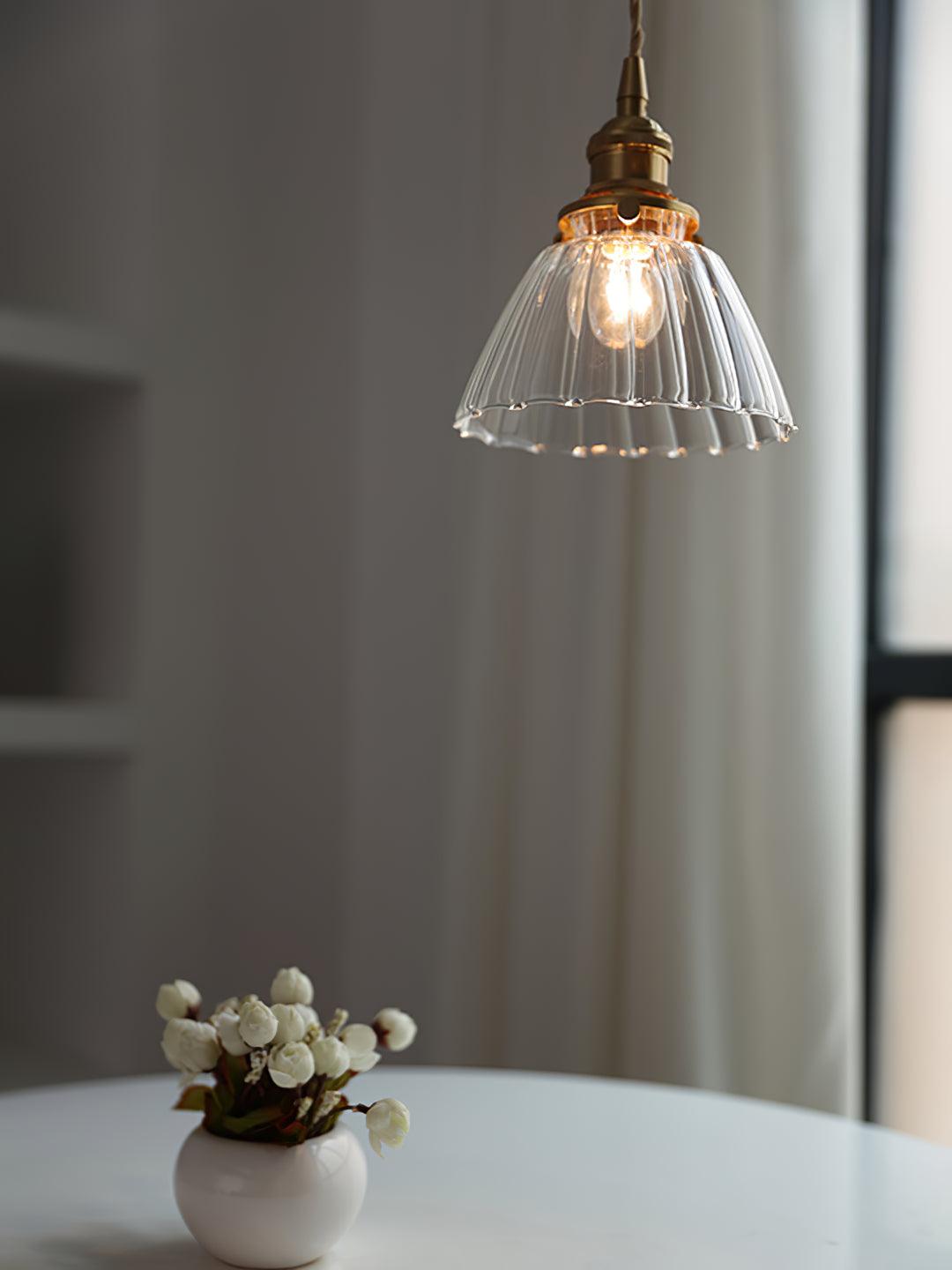 Pendant Light Brass Clear Glass Shade 5.5 in Kitchen Island Dining Hanging Adjustable Cord E26 Single Bulb Minimalist Ceiling Fixture | Thomler
