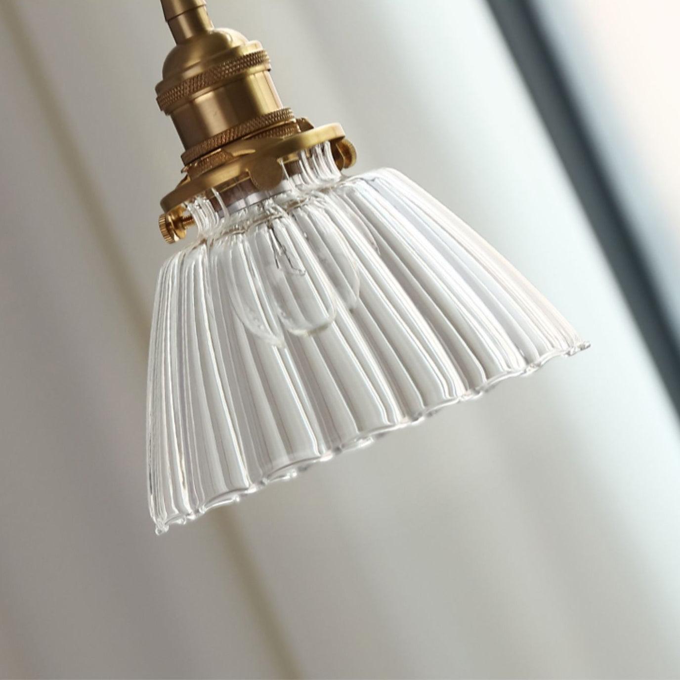 Pendant Light Brass Clear Glass Shade 5.5 in Kitchen Island Dining Hanging Adjustable Cord E26 Single Bulb Minimalist Ceiling Fixture | Thomler