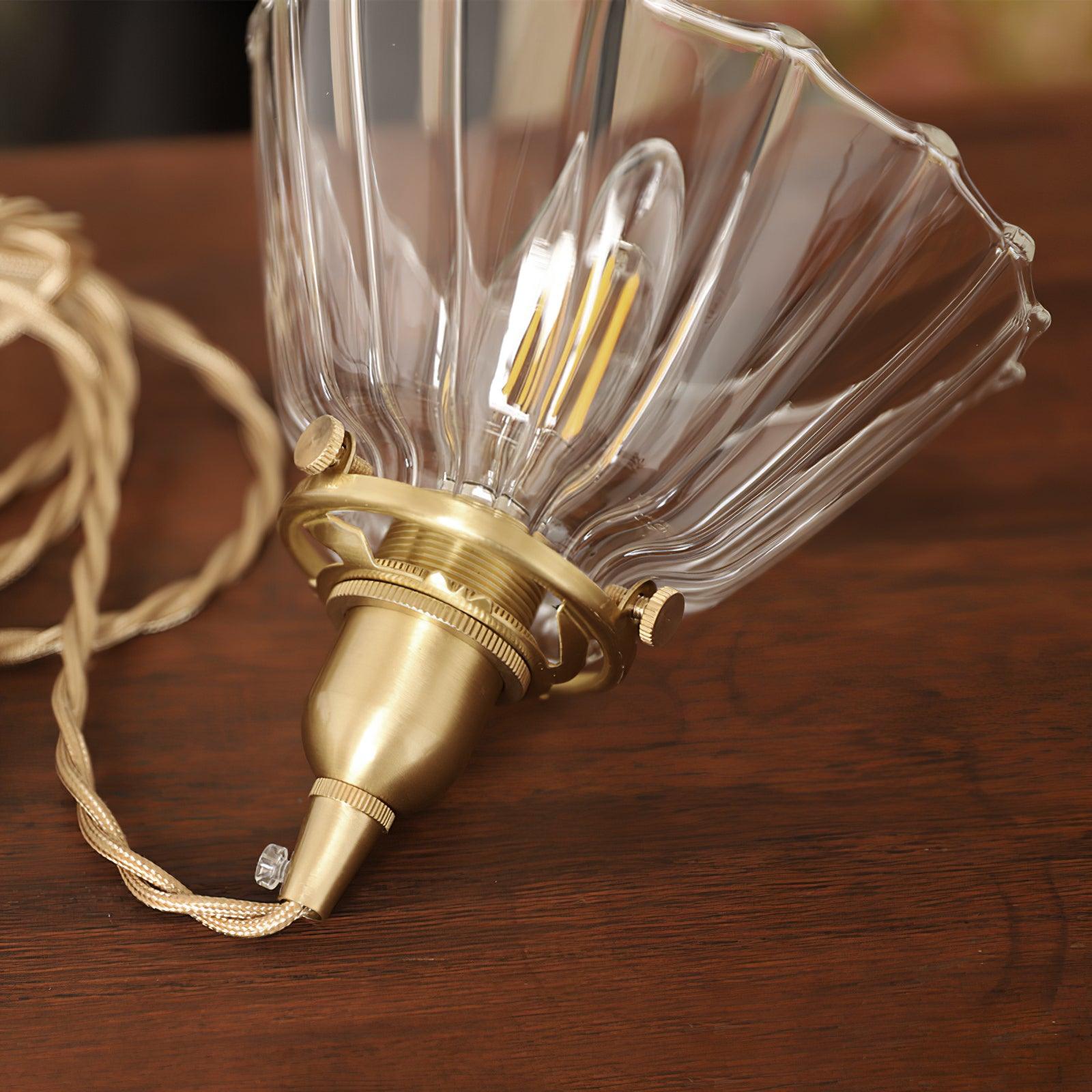 Pendant Light Brass Clear Glass Shade 5.5 in Kitchen Island Dining Hanging Adjustable Cord E26 Single Bulb Minimalist Ceiling Fixture | Thomler