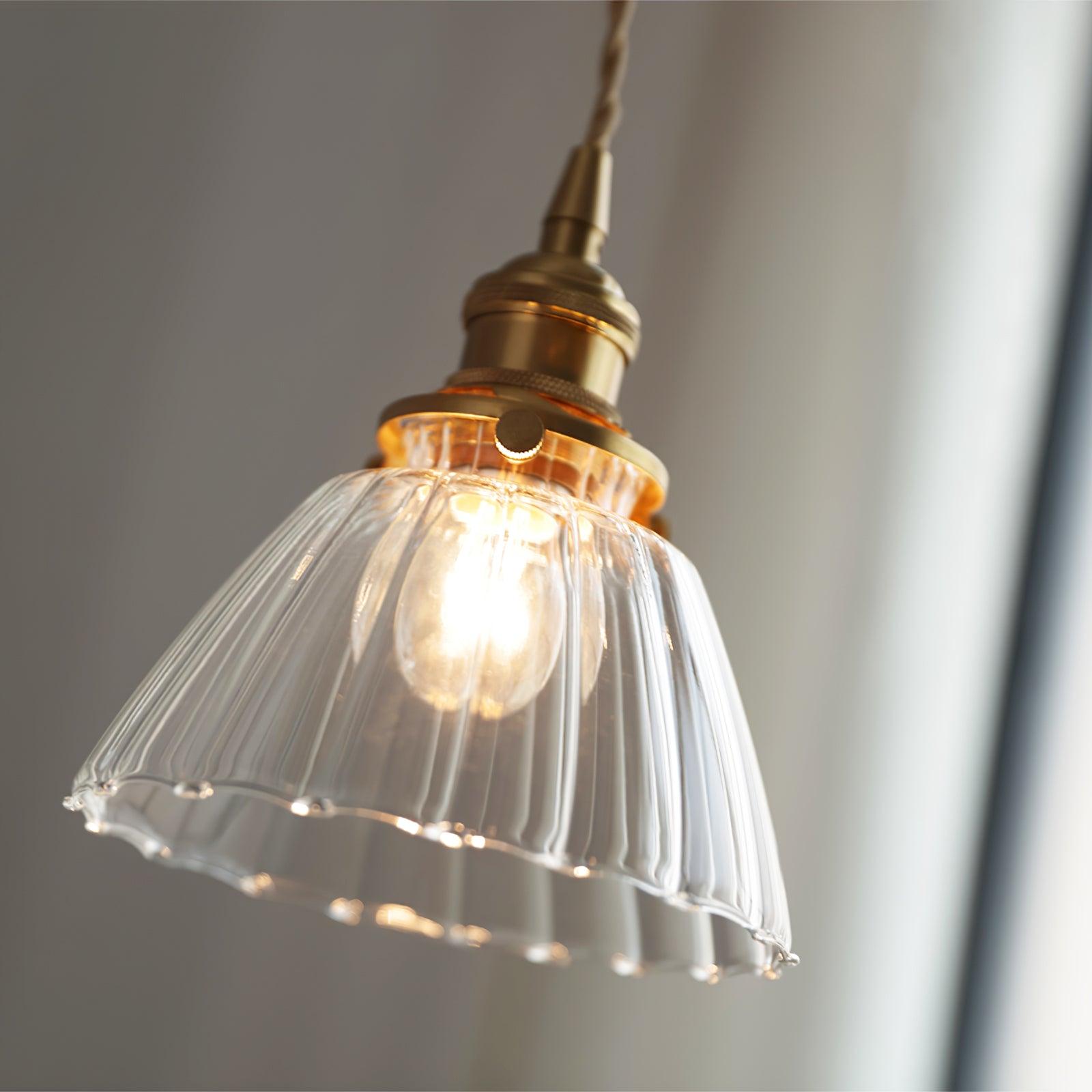 Pendant Light Brass Clear Glass Shade 5.5 in Kitchen Island Dining Hanging Adjustable Cord E26 Single Bulb Minimalist Ceiling Fixture | Thomler