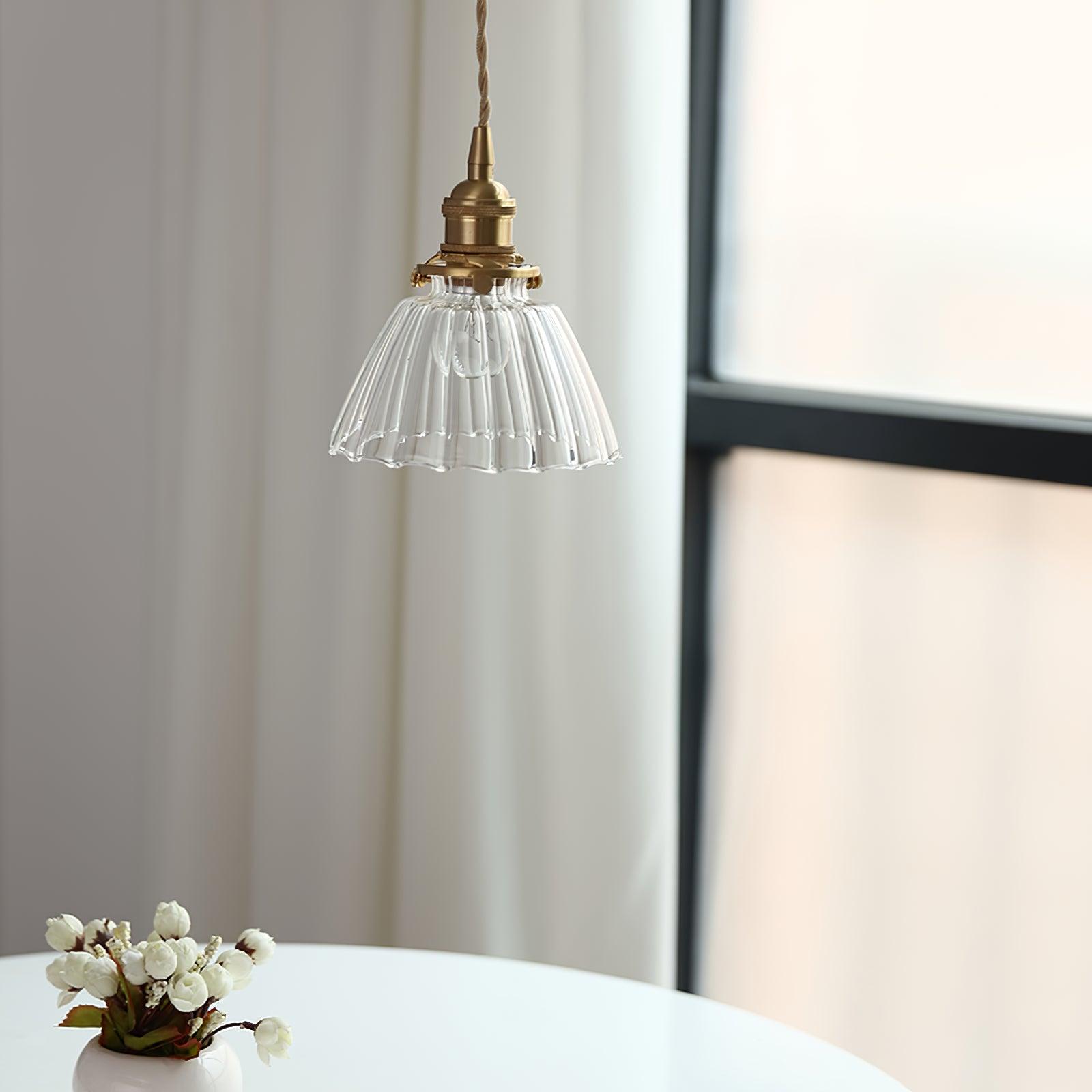 Pendant Light Brass Clear Glass Shade 5.5 in Kitchen Island Dining Hanging Adjustable Cord E26 Single Bulb Minimalist Ceiling Fixture | Thomler