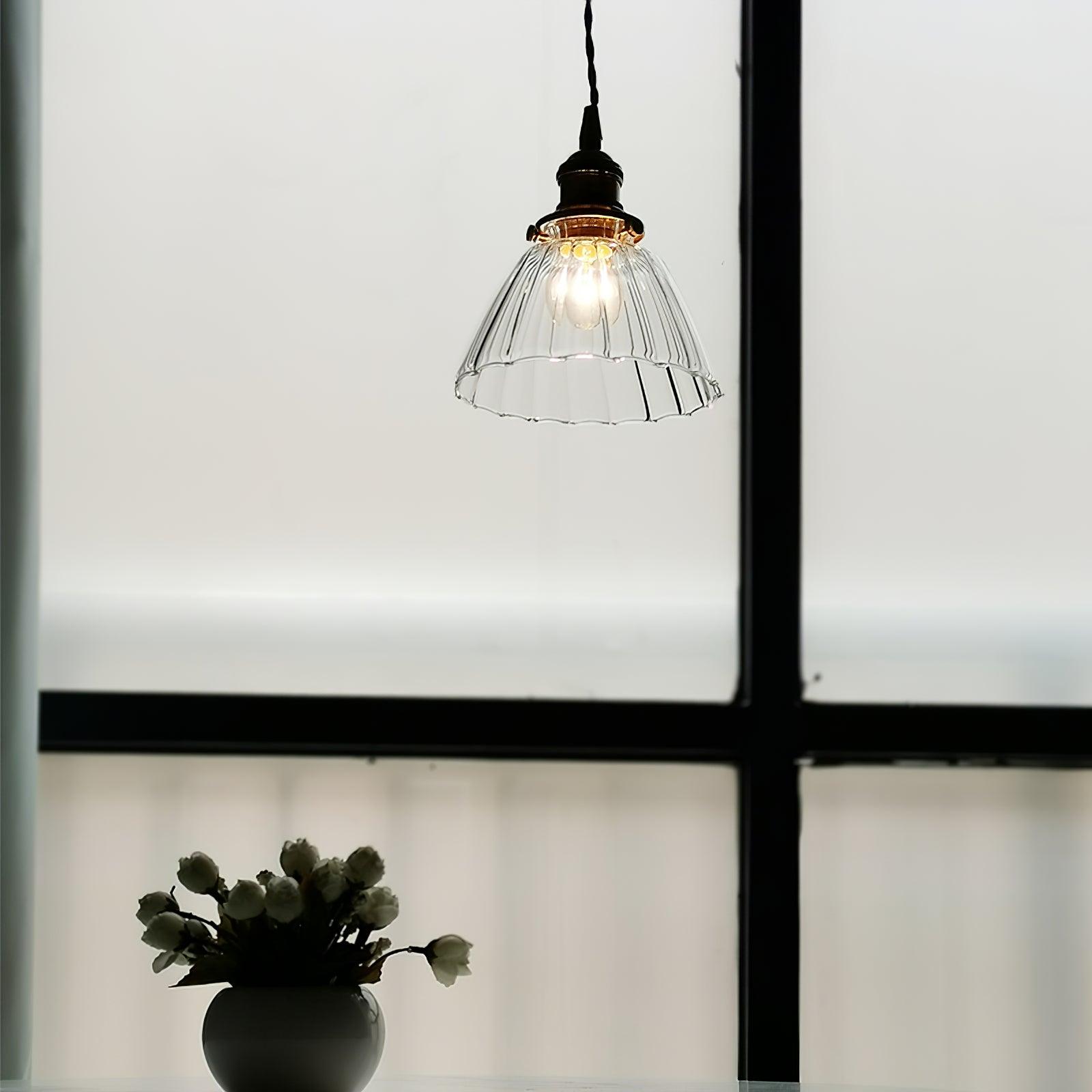 Pendant Light Brass Clear Glass Shade 5.5 in Kitchen Island Dining Hanging Adjustable Cord E26 Single Bulb Minimalist Ceiling Fixture | Thomler