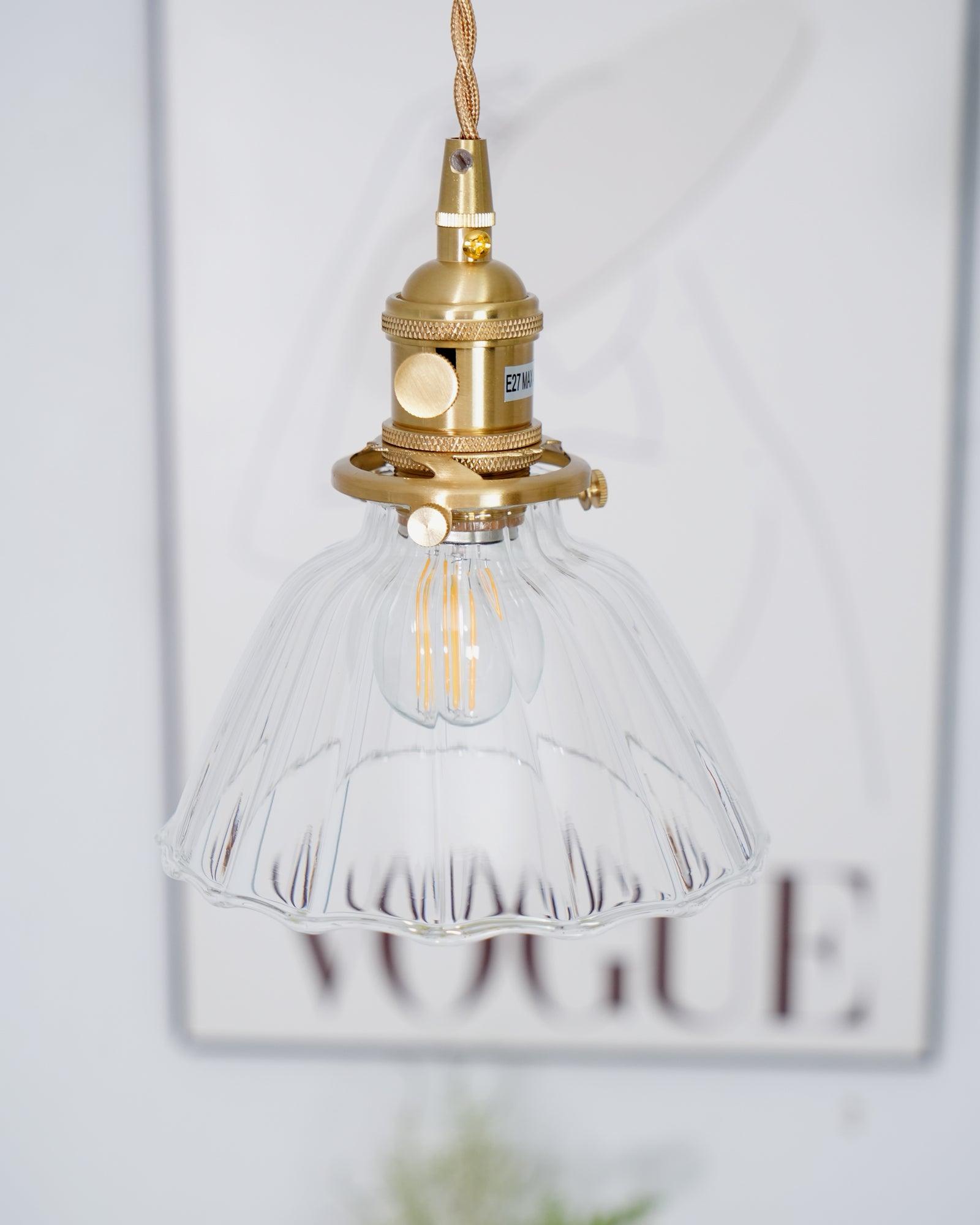 Pendant Light Brass Clear Glass Shade 5.5 in Kitchen Island Dining Hanging Adjustable Cord E26 Single Bulb Minimalist Ceiling Fixture | Thomler