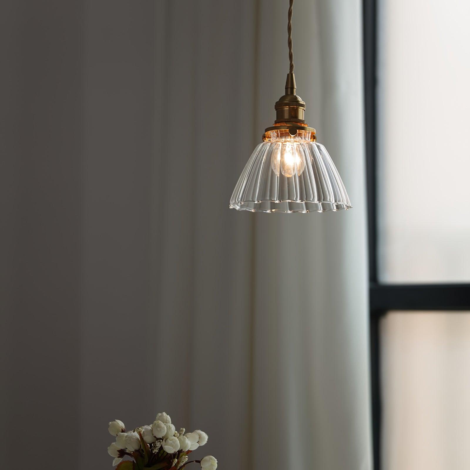 Pendant Light Brass Clear Glass Shade 5.5 in Kitchen Island Dining Hanging Adjustable Cord E26 Single Bulb Minimalist Ceiling Fixture | Thomler