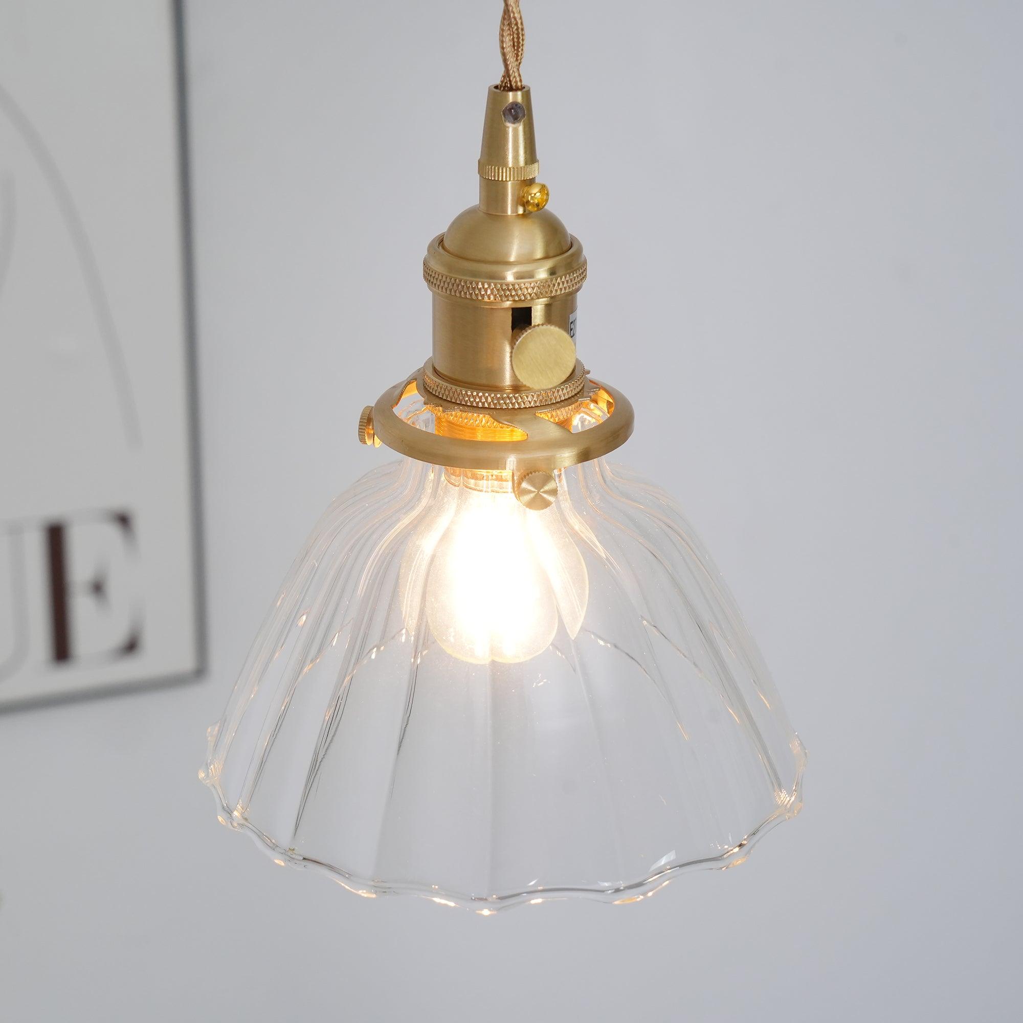 Pendant Light Brass Clear Glass Shade 5.5 in Kitchen Island Dining Hanging Adjustable Cord E26 Single Bulb Minimalist Ceiling Fixture | Thomler