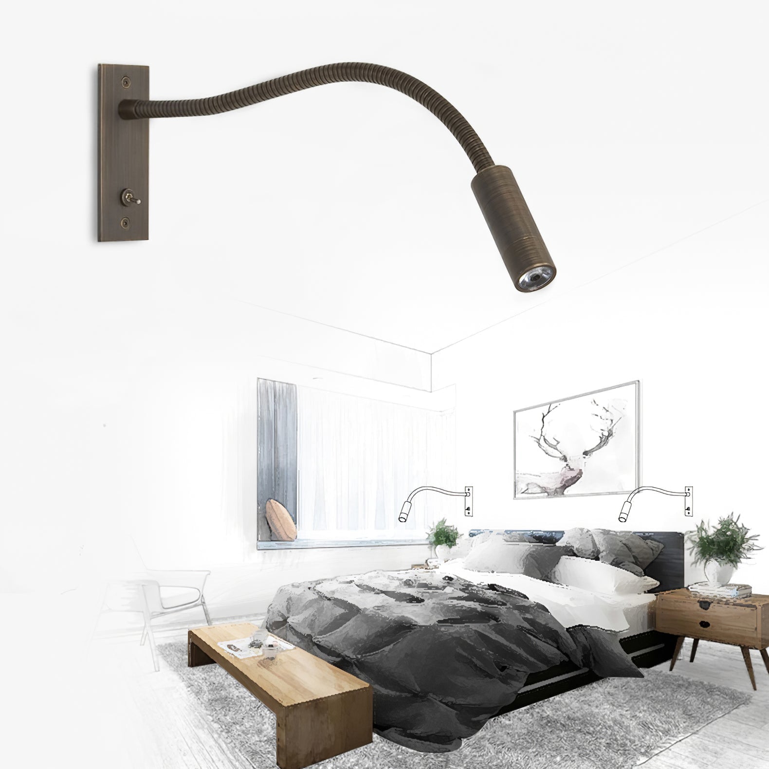 Wall Lamp Aluminum 13.8 in Adjustable LED Indoor Reading Light Black Brushed Bronze Sand Nickel | Thomler