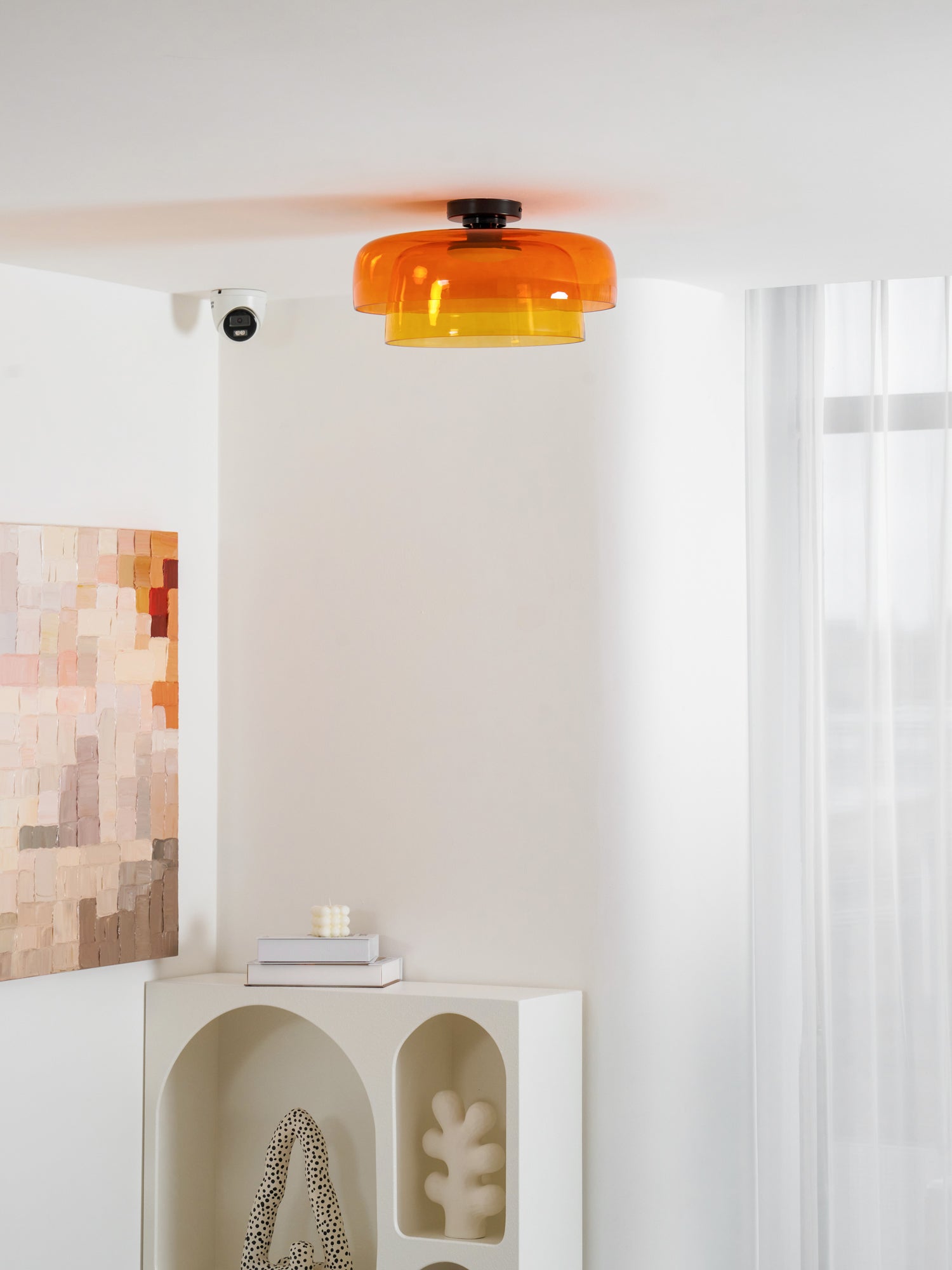 Ceiling Light Glass Metal 16.5 in Layered LED Indoor Living Room Bedroom Flush Mount Fixture | Thomler