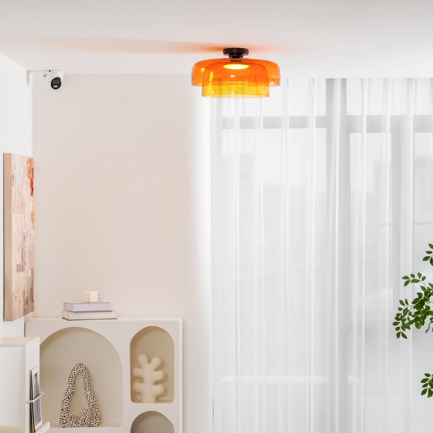 Ceiling Light Glass Metal 16.5 in Layered LED Indoor Living Room Bedroom Flush Mount Fixture | Thomler