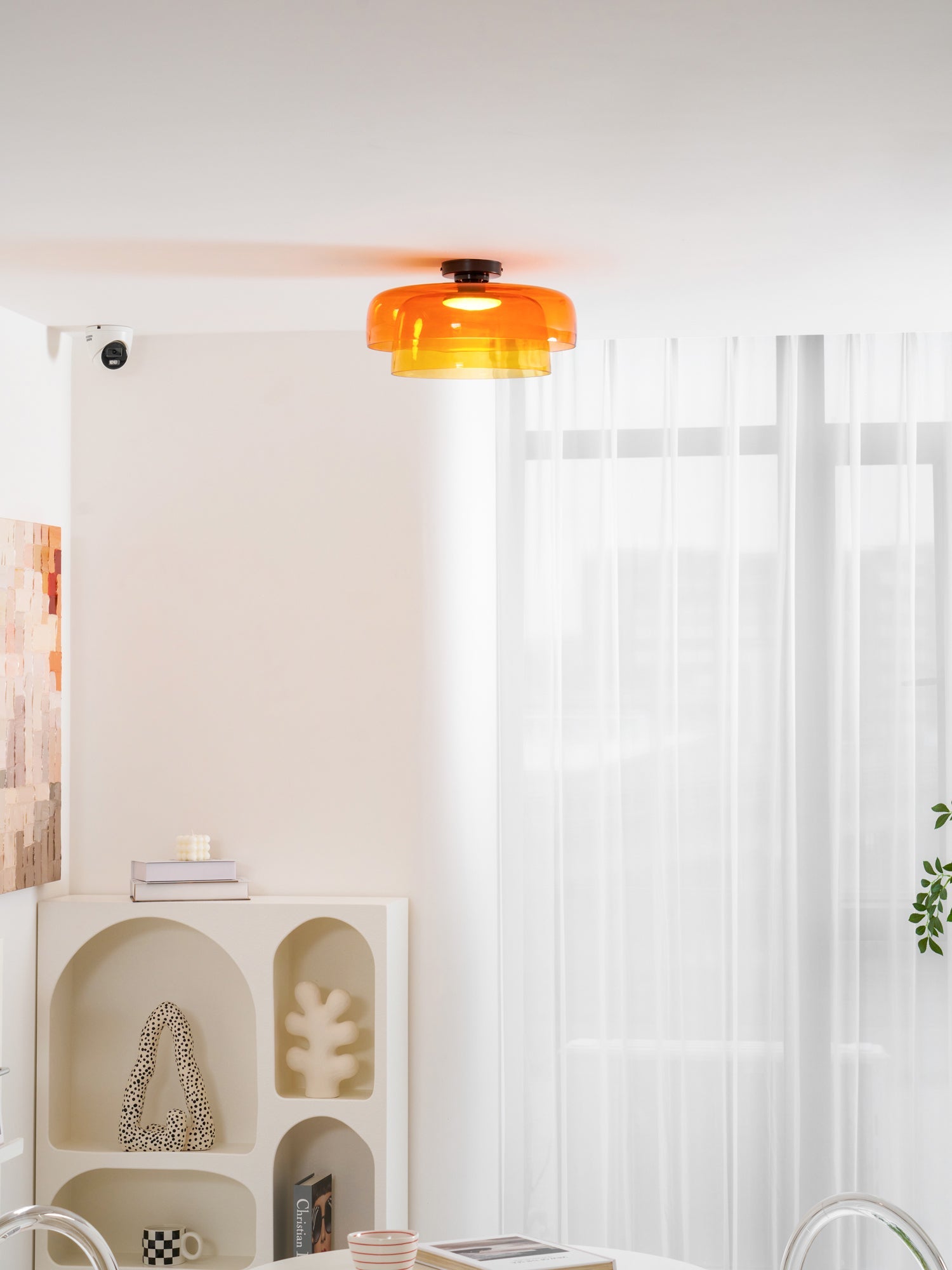 Ceiling Light Glass Metal 16.5 in Layered LED Indoor Living Room Bedroom Flush Mount Fixture | Thomler
