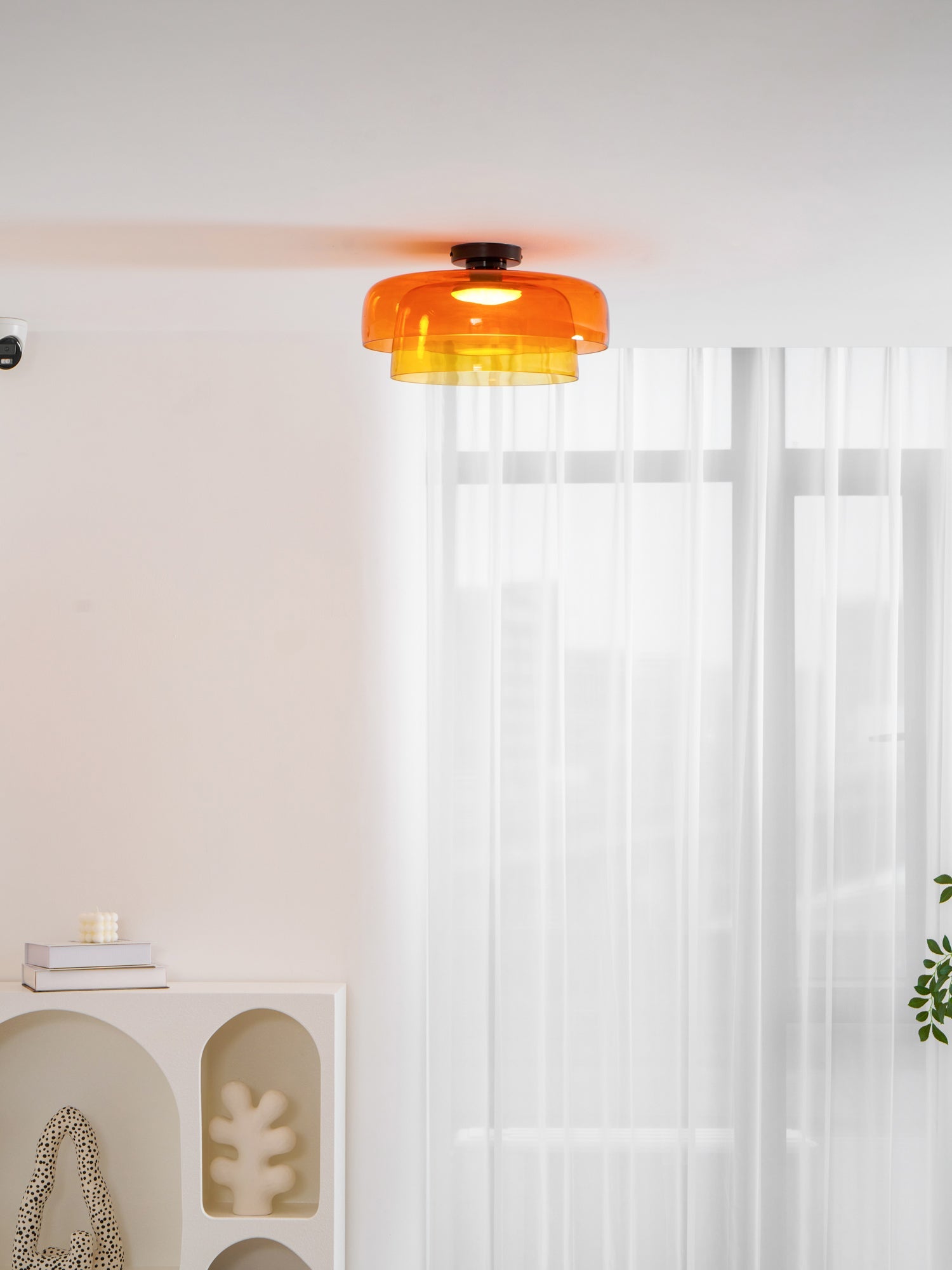 Ceiling Light Glass Metal 16.5 in Layered LED Indoor Living Room Bedroom Flush Mount Fixture | Thomler