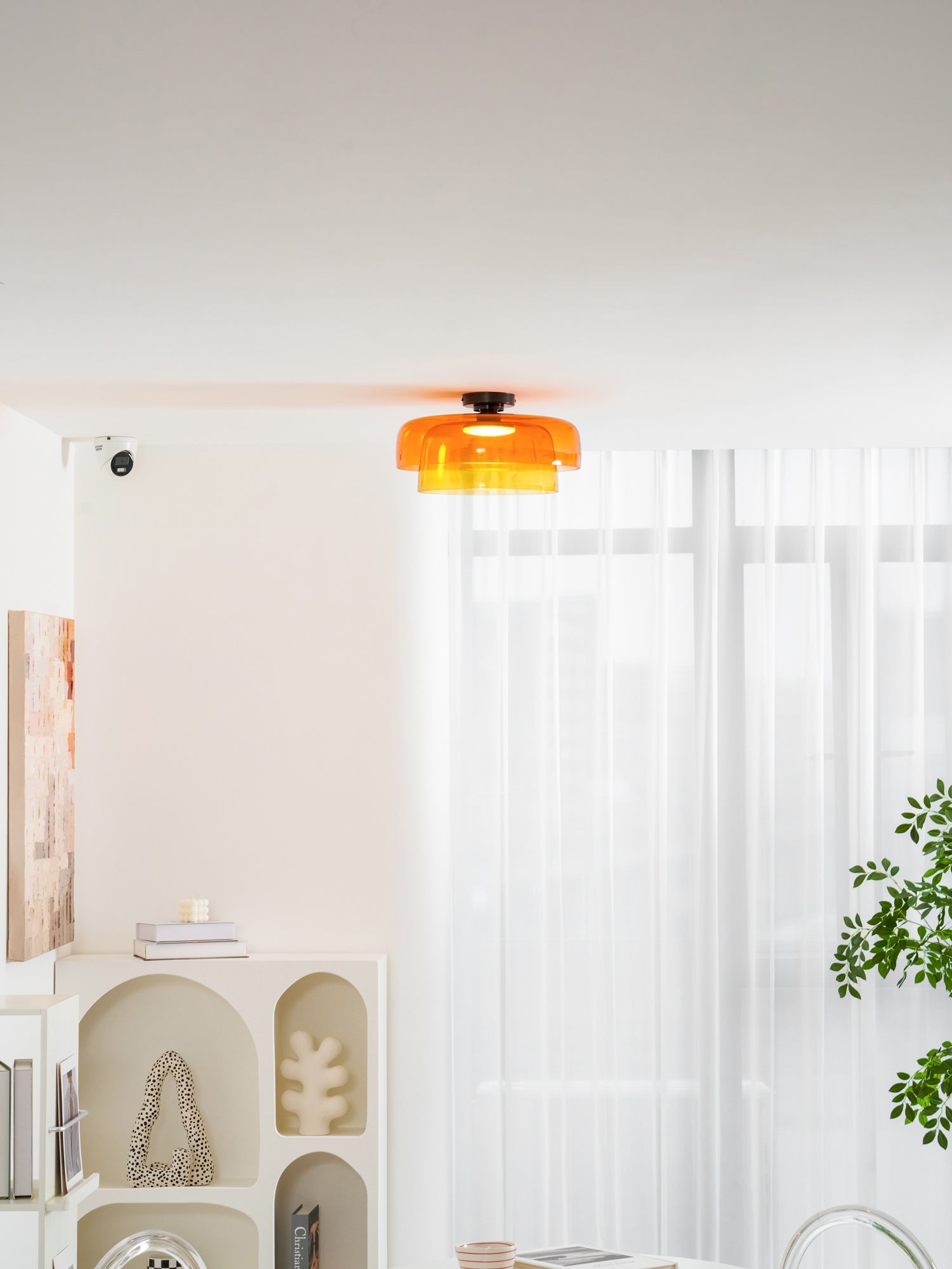 Ceiling Light Glass Metal 16.5 in Layered LED Indoor Living Room Bedroom Flush Mount Fixture | Thomler