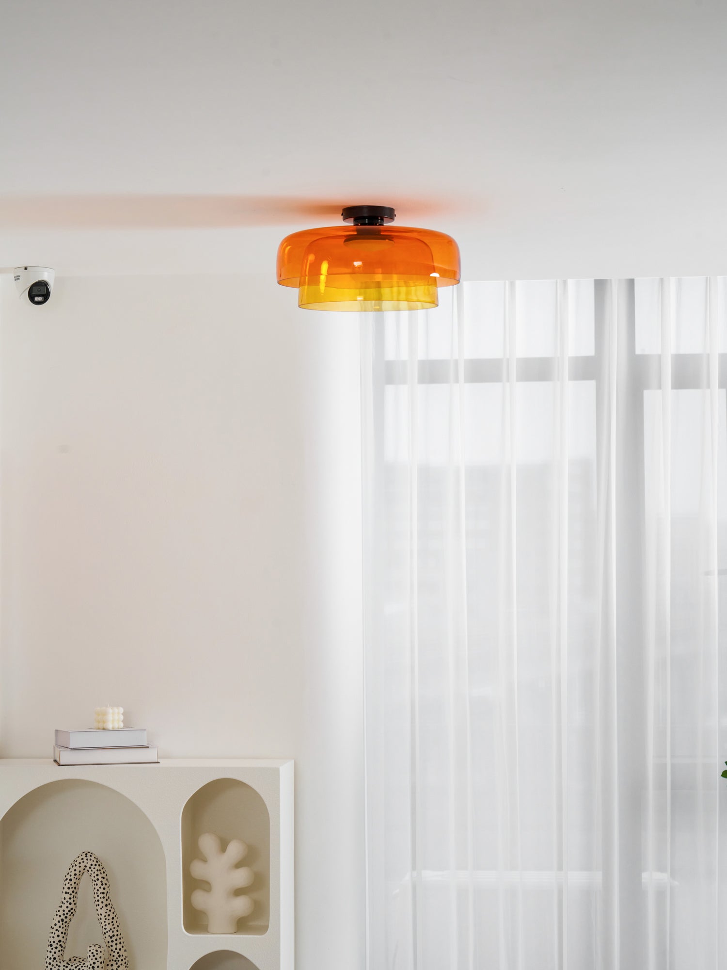 Ceiling Light Glass Metal 16.5 in Layered LED Indoor Living Room Bedroom Flush Mount Fixture | Thomler