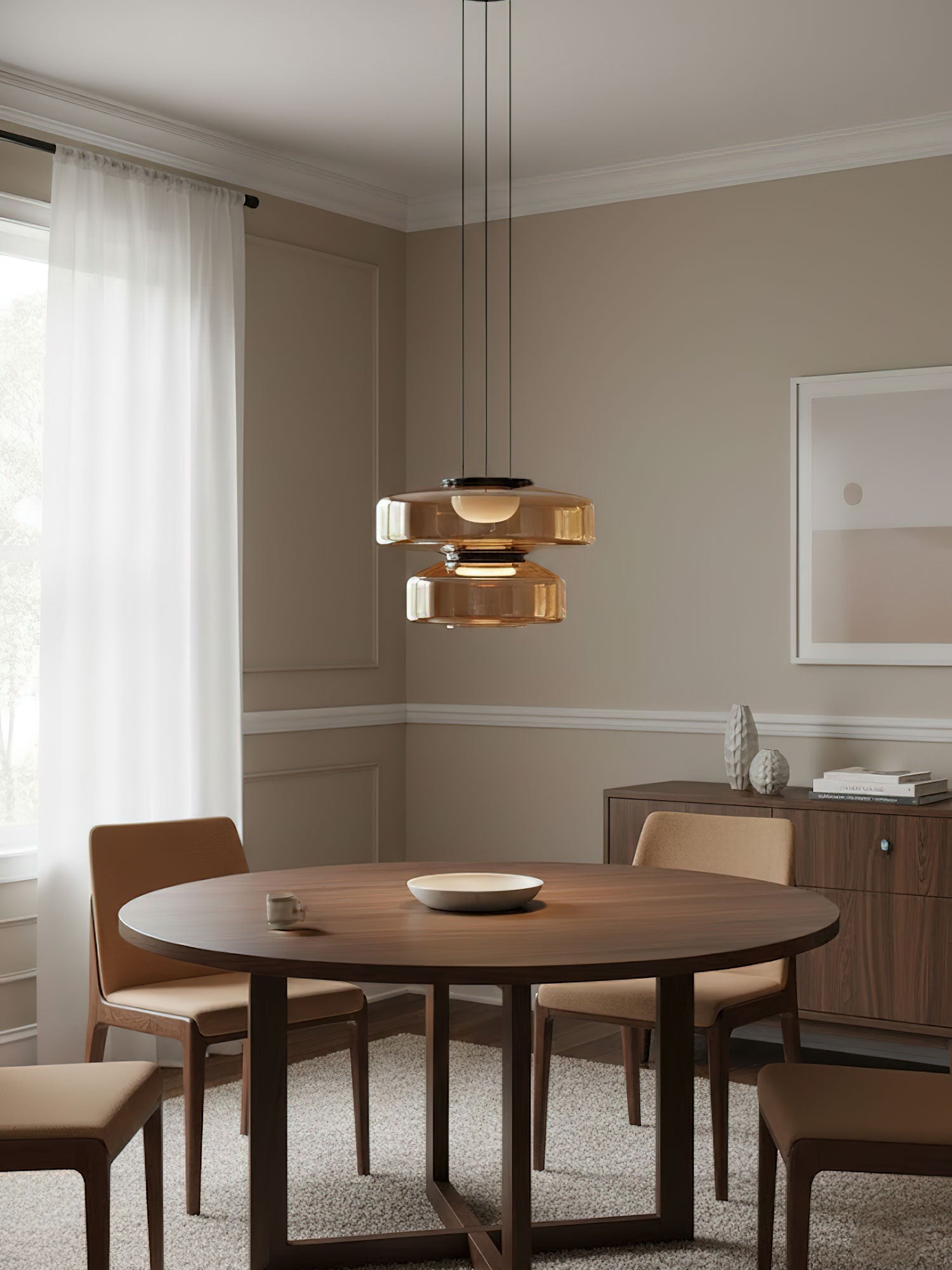 Glass Pendant Light 17.7 In Layered LED Dining Room Kitchen Island Ceiling Fixture Modern Multi Tier Hanging Lamp | Thomler