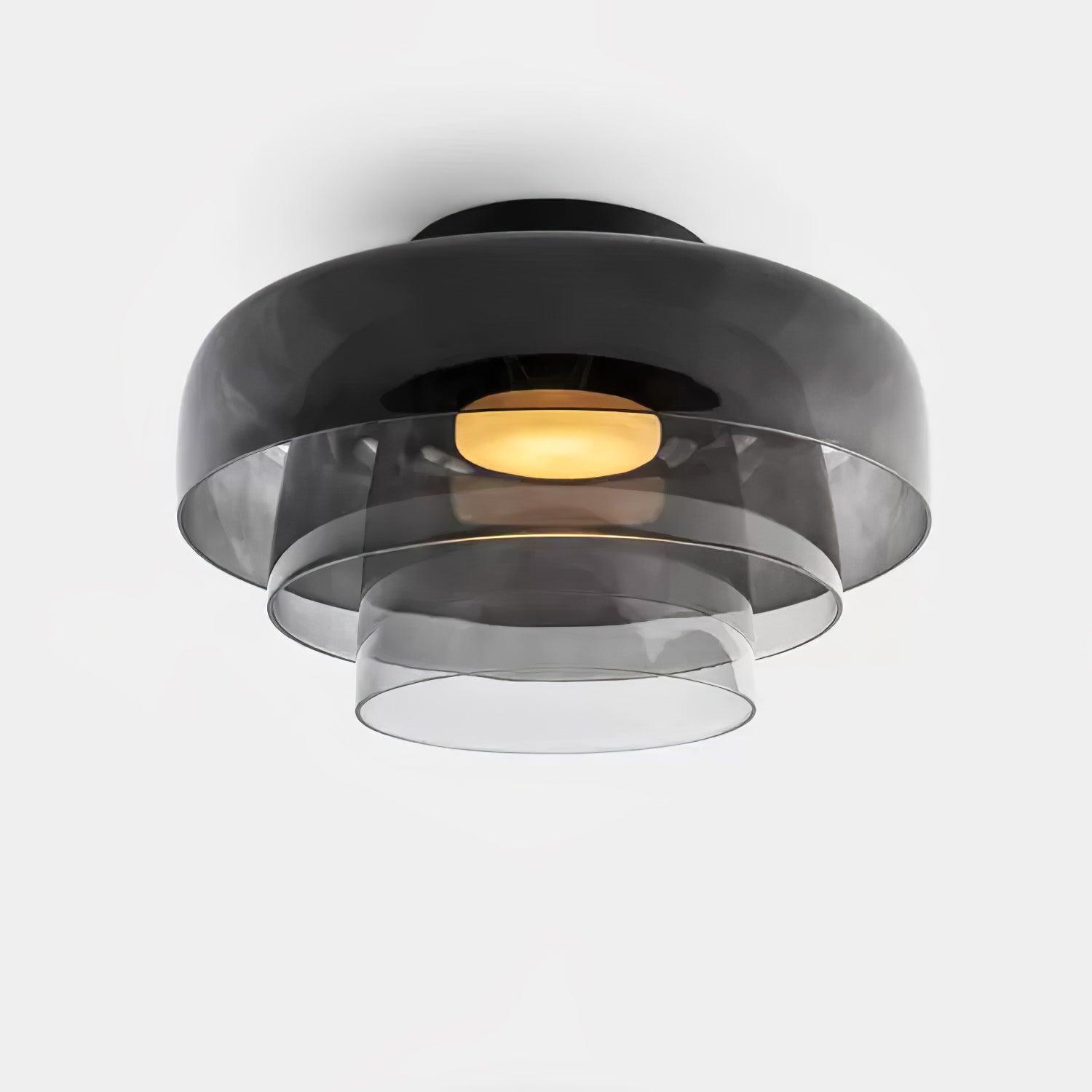 Ceiling Light Glass Metal 16.5 in Layered LED Indoor Living Room Bedroom Flush Mount Fixture | Thomler