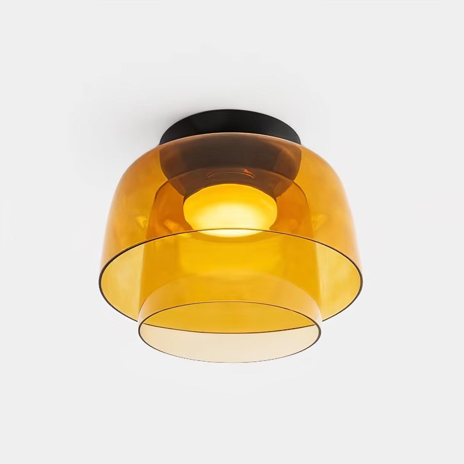 Ceiling Light Glass Metal 16.5 in Layered LED Indoor Living Room Bedroom Flush Mount Fixture | Thomler