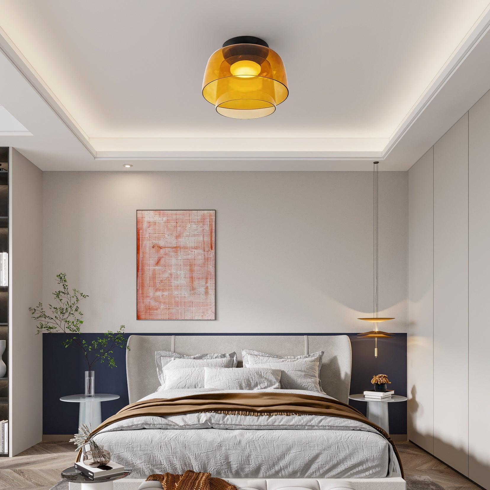 Ceiling Light Glass Metal 16.5 in Layered LED Indoor Living Room Bedroom Flush Mount Fixture | Thomler