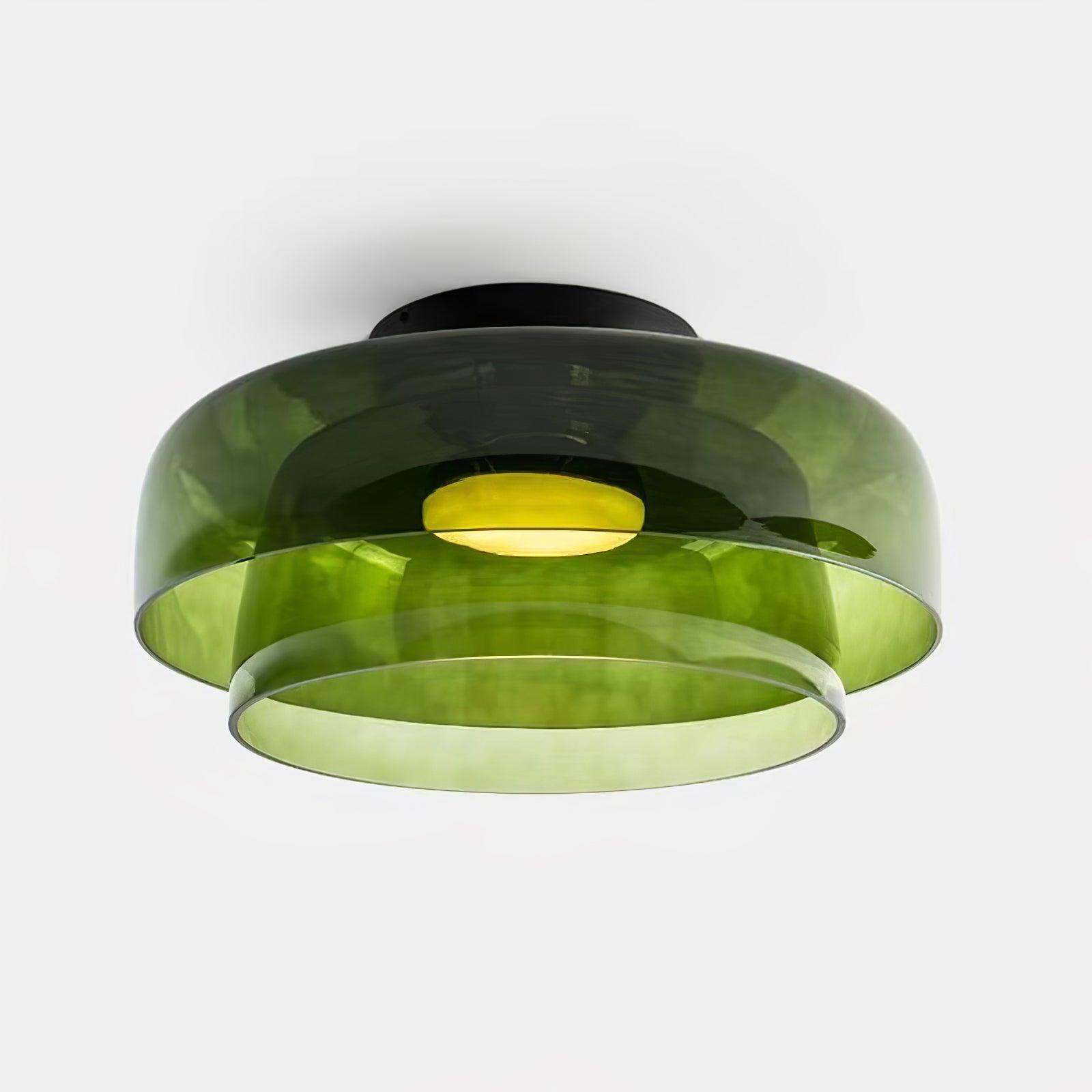 Ceiling Light Glass Metal 16.5 in Layered LED Indoor Living Room Bedroom Flush Mount Fixture | Thomler