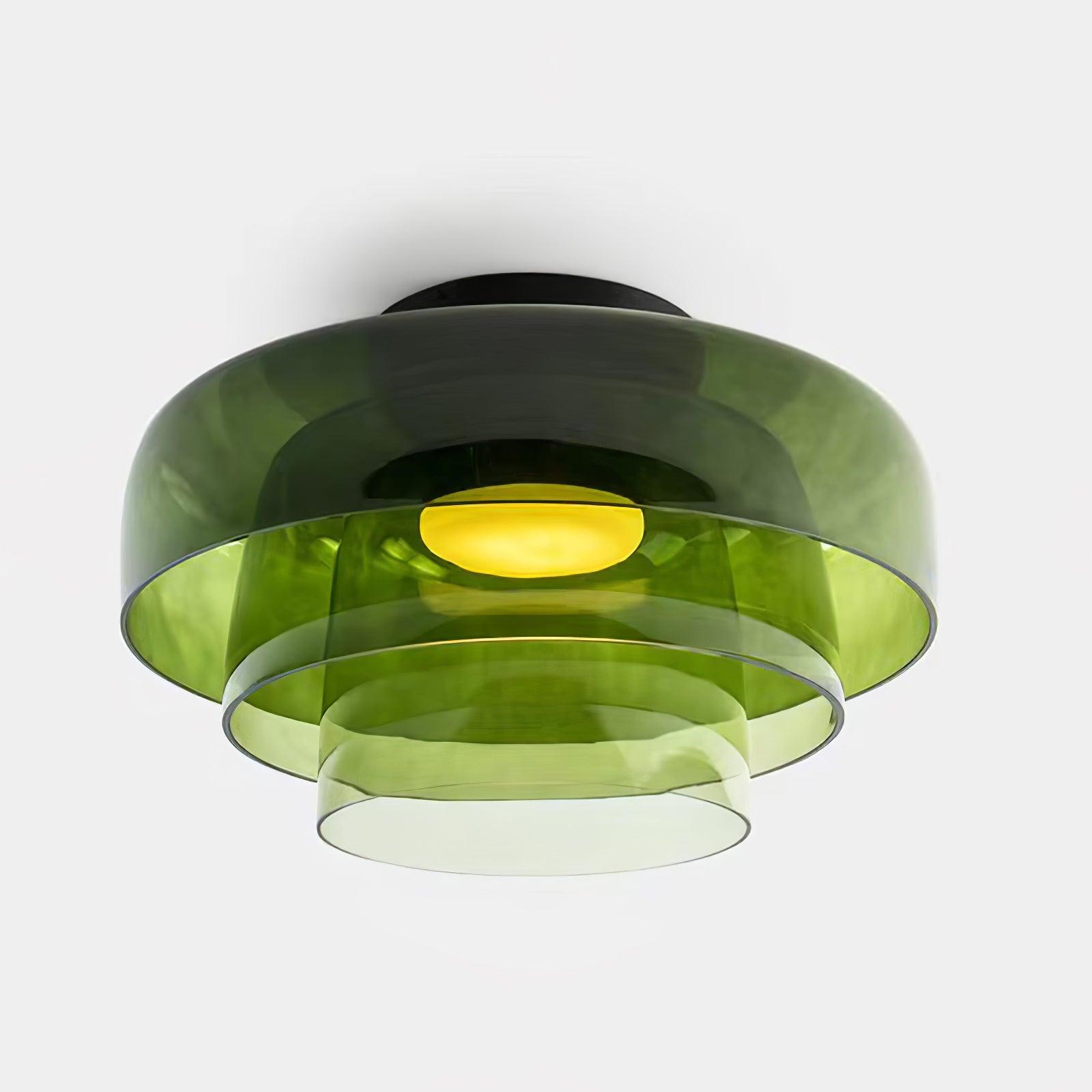 Ceiling Light Glass Metal 16.5 in Layered LED Indoor Living Room Bedroom Flush Mount Fixture | Thomler