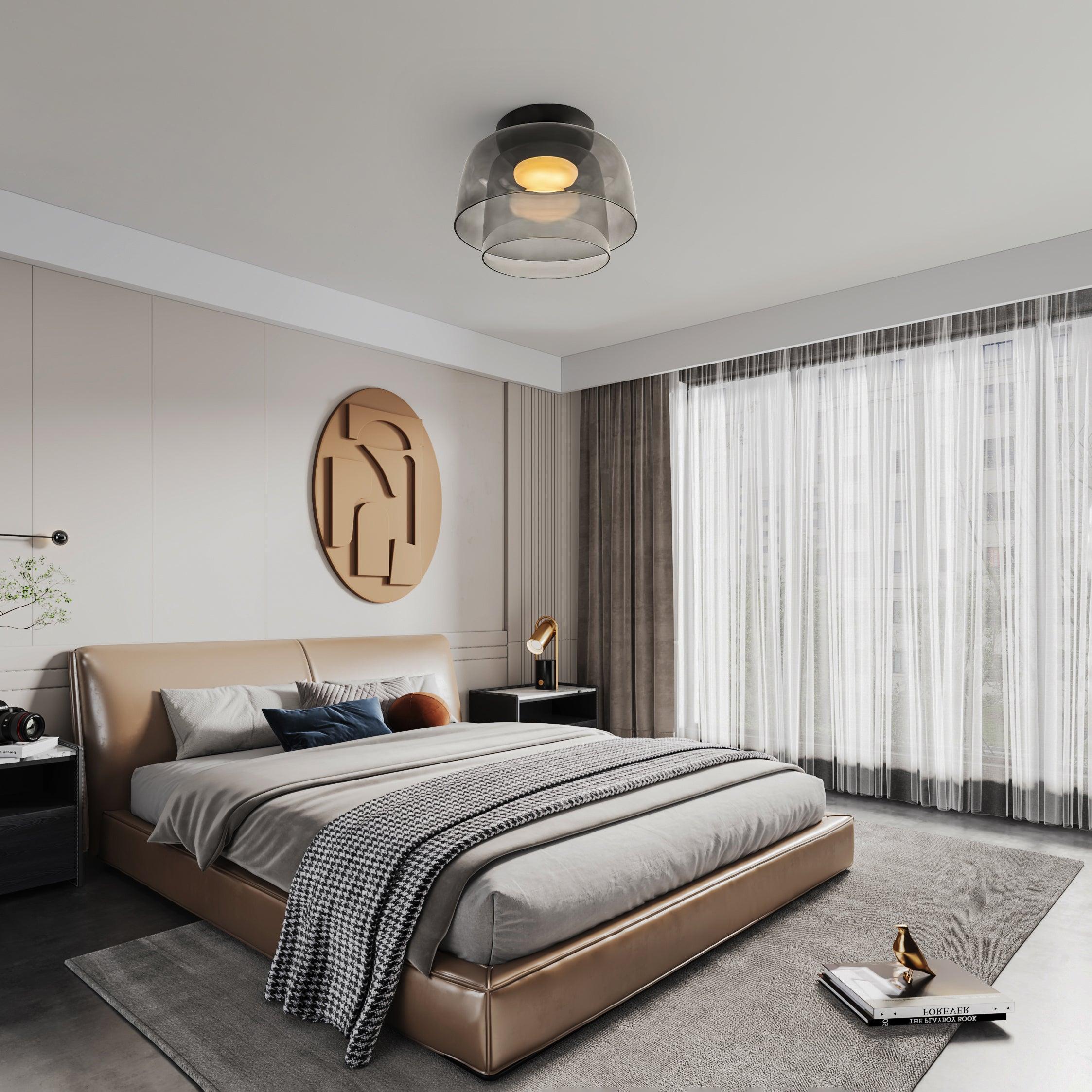 Ceiling Light Glass Metal 16.5 in Layered LED Indoor Living Room Bedroom Flush Mount Fixture | Thomler