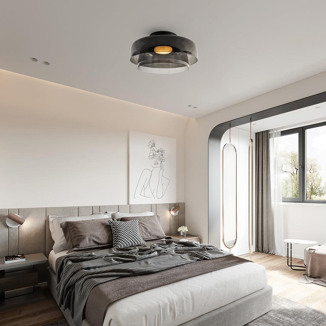 Ceiling Light Glass Metal 16.5 in Layered LED Indoor Living Room Bedroom Flush Mount Fixture | Thomler