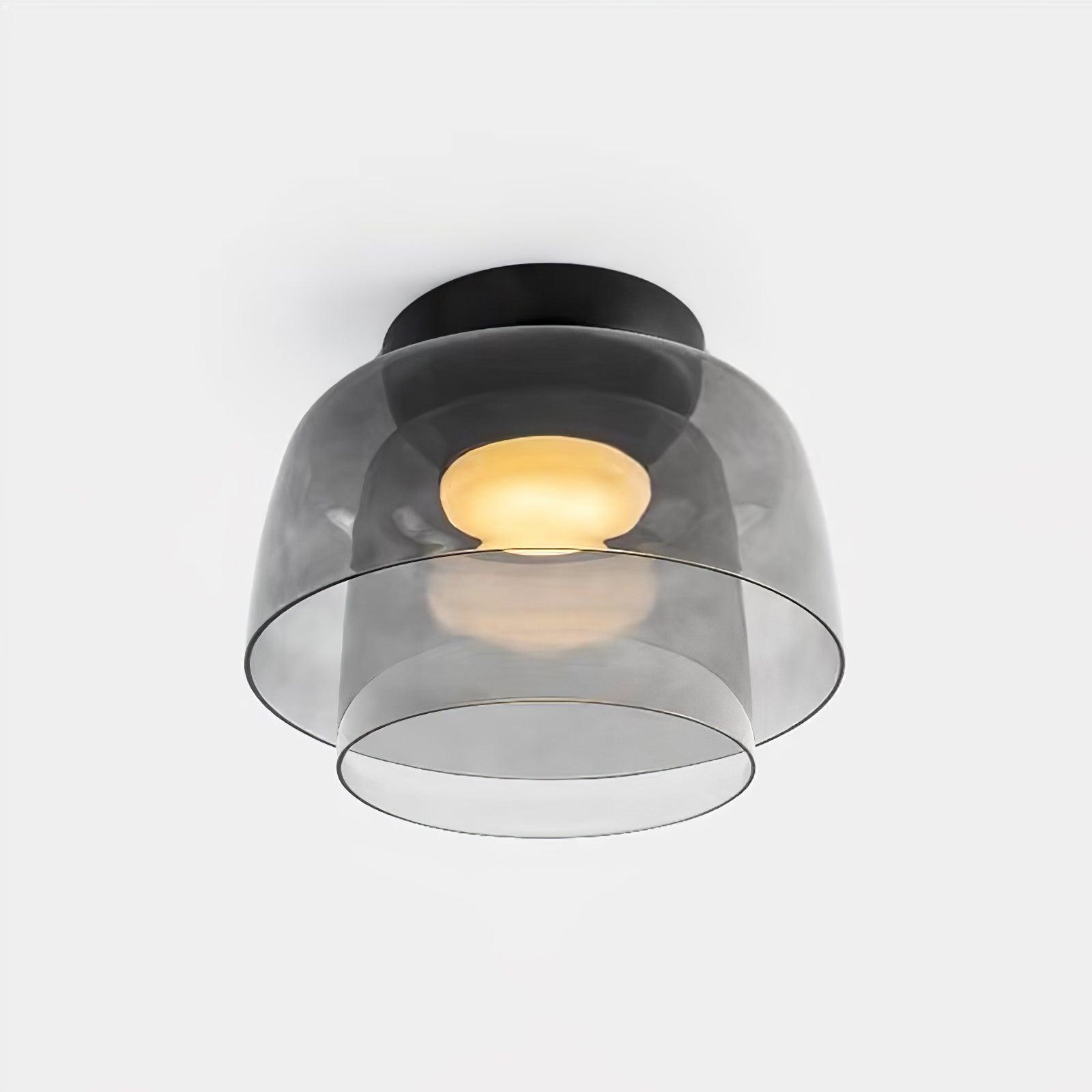 Ceiling Light Glass Metal 16.5 in Layered LED Indoor Living Room Bedroom Flush Mount Fixture | Thomler