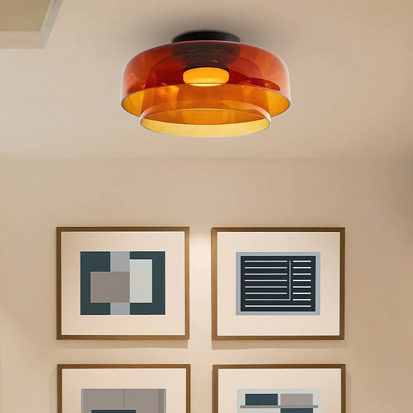 Ceiling Light Glass Metal 16.5 in Layered LED Indoor Living Room Bedroom Flush Mount Fixture | Thomler