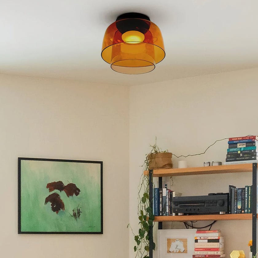 Ceiling Light Glass Metal 16.5 in Layered LED Indoor Living Room Bedroom Flush Mount Fixture | Thomler
