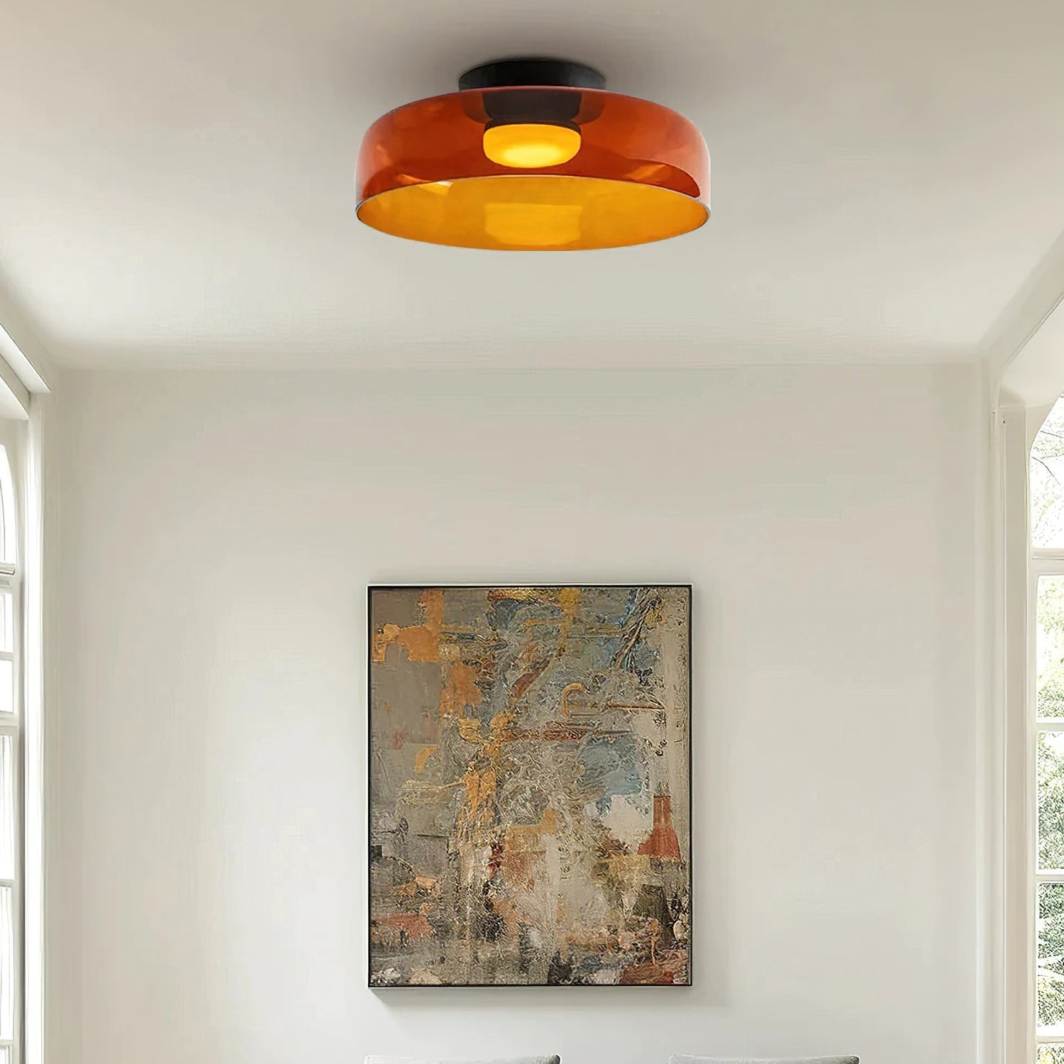 Ceiling Light Glass Metal 16.5 in Layered LED Indoor Living Room Bedroom Flush Mount Fixture | Thomler