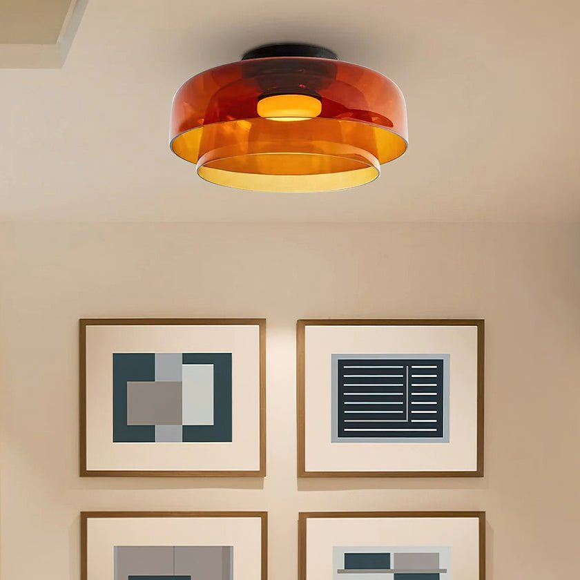 Ceiling Light Glass Metal 16.5 in Layered LED Indoor Living Room Bedroom Flush Mount Fixture | Thomler