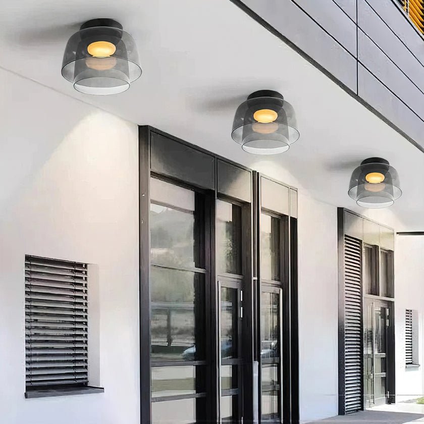 Ceiling Light Glass Metal 16.5 in Layered LED Indoor Living Room Bedroom Flush Mount Fixture | Thomler