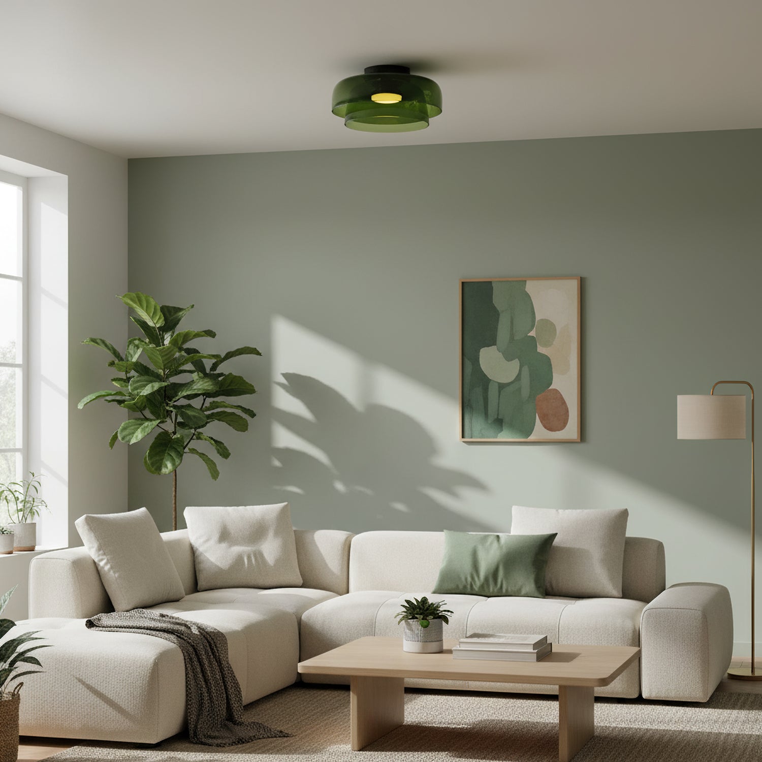 Ceiling Lamp Layered Glass LED 32.0–42.0 cm Green Bedroom Living Room Flush Mount Light | Thomler