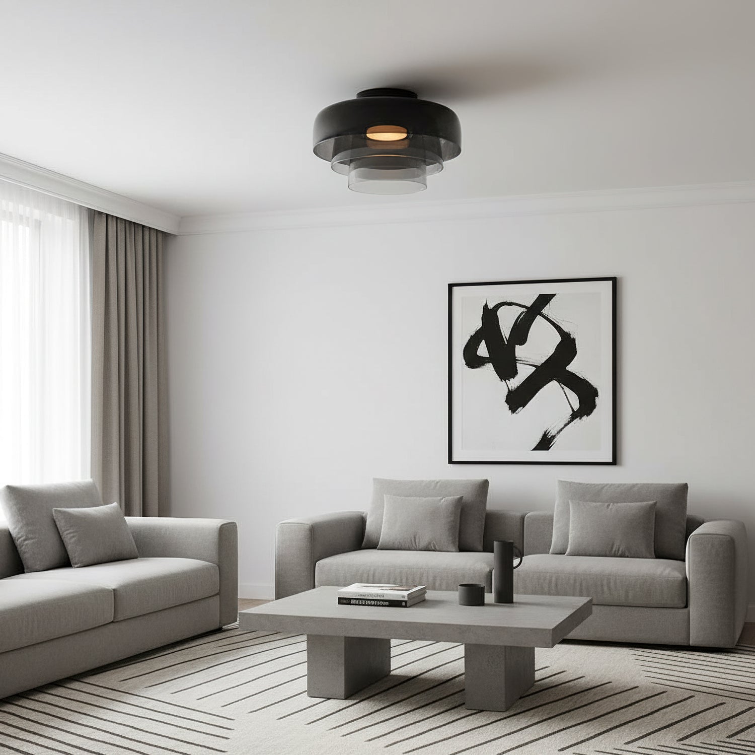 Ceiling Lamp Layered Glass LED 32.0–42.0 cm Green Bedroom Living Room Flush Mount Light | Thomler
