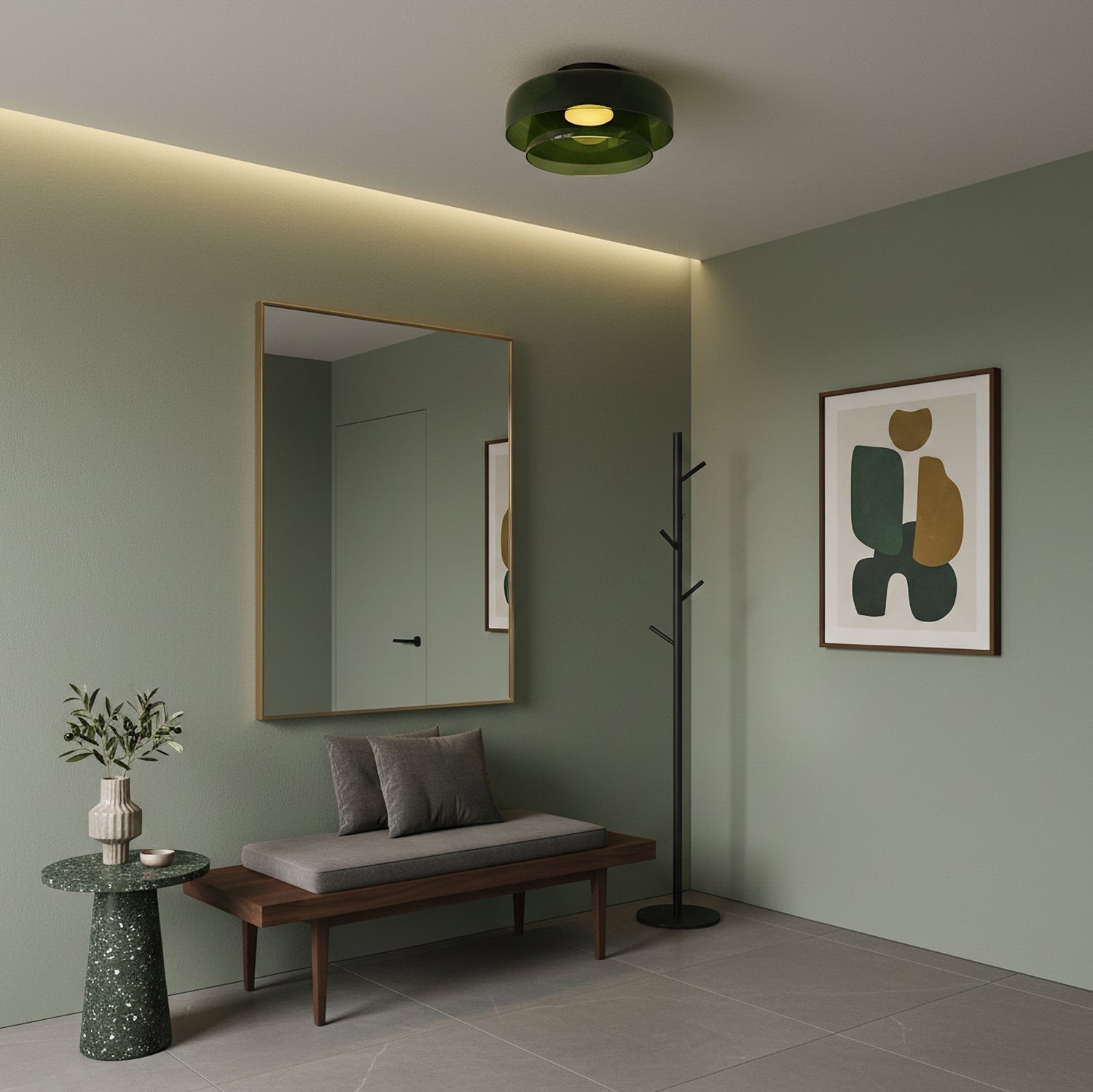 Ceiling Lamp Layered Glass LED 32.0–42.0 cm Green Bedroom Living Room Flush Mount Light | Thomler