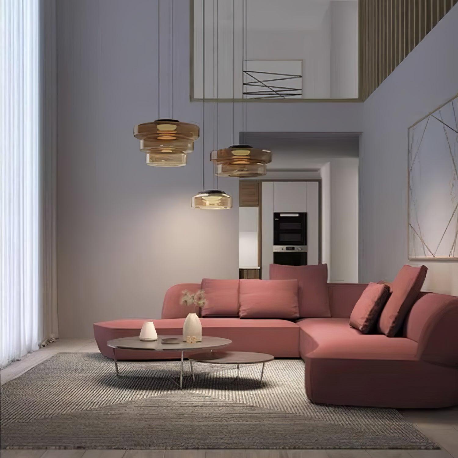 Glass Pendant Light 17.7 In Layered LED Dining Room Kitchen Island Ceiling Fixture Modern Multi Tier Hanging Lamp | Thomler