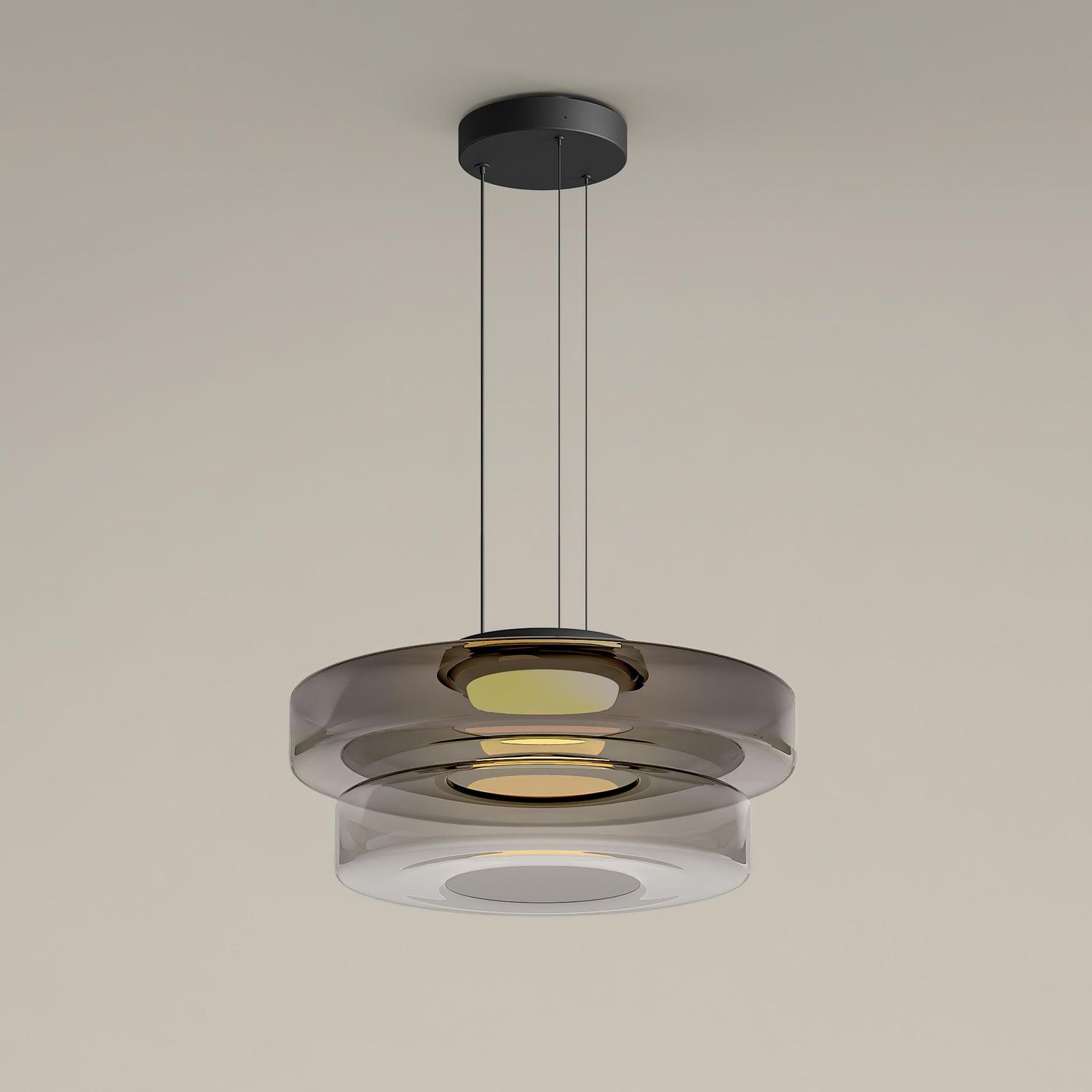 Glass Pendant Light 17.7 In Layered LED Dining Room Kitchen Island Ceiling Fixture Modern Multi Tier Hanging Lamp | Thomler