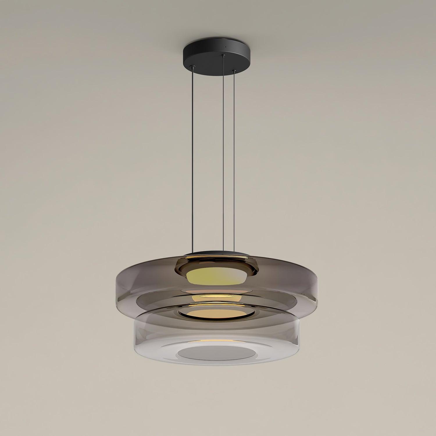 Glass Pendant Light 17.7 In Layered LED Dining Room Kitchen Island Ceiling Fixture Modern Multi Tier Hanging Lamp | Thomler