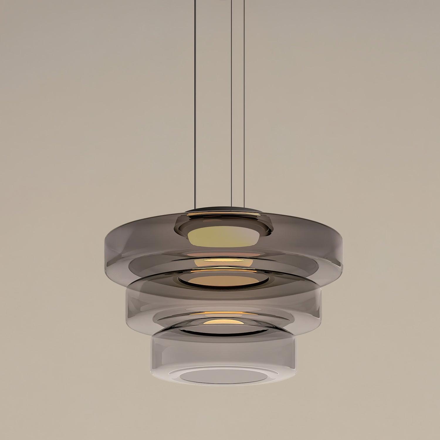 Glass Pendant Light 17.7 In Layered LED Dining Room Kitchen Island Ceiling Fixture Modern Multi Tier Hanging Lamp | Thomler