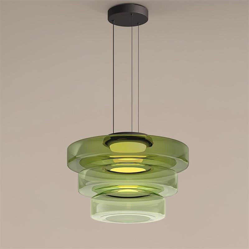 Glass Pendant Light 17.7 In Layered LED Dining Room Kitchen Island Ceiling Fixture Modern Multi Tier Hanging Lamp | Thomler