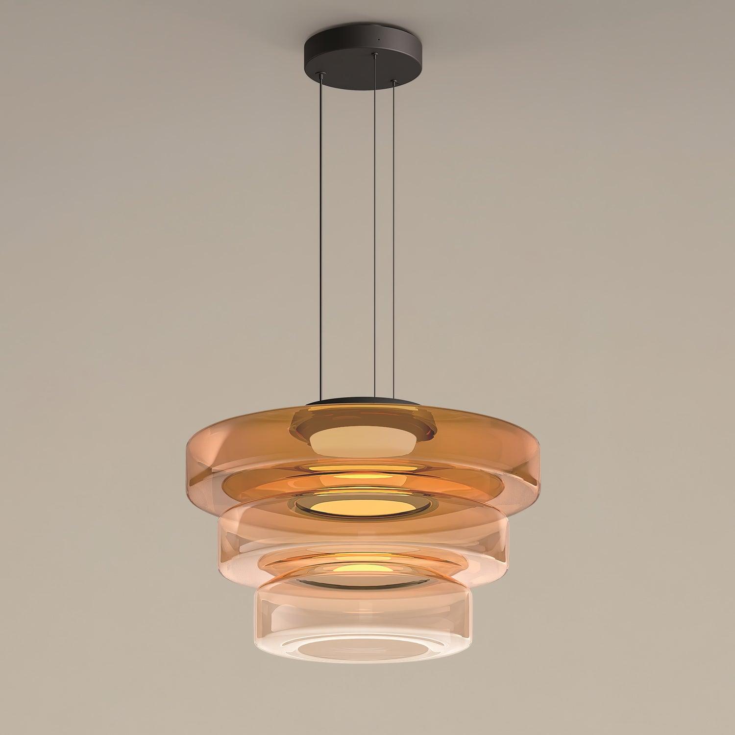 Glass Pendant Light 17.7 In Layered LED Dining Room Kitchen Island Ceiling Fixture Modern Multi Tier Hanging Lamp | Thomler