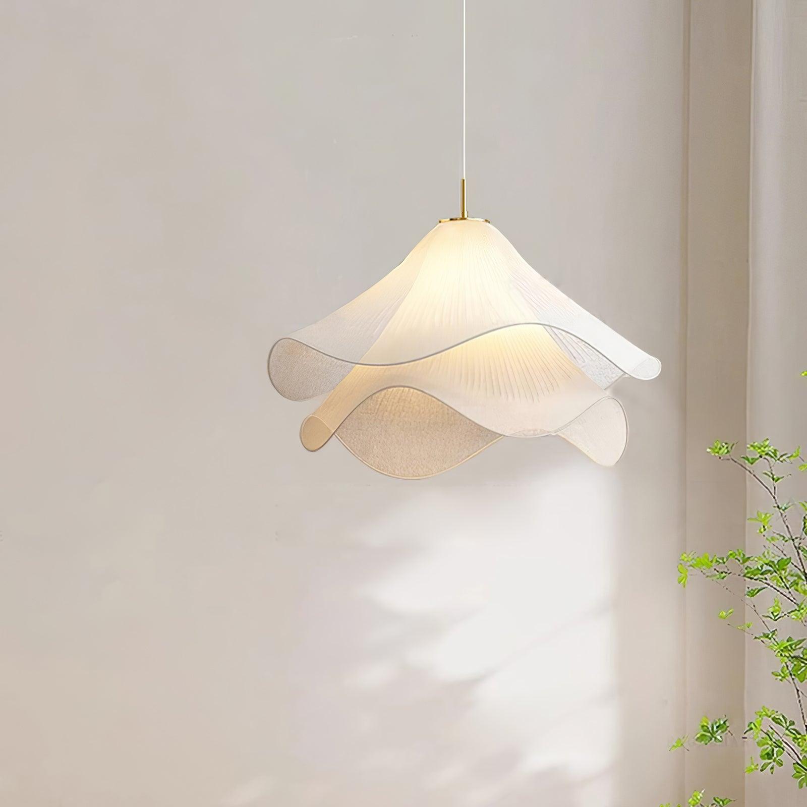 Fabric Pendant Light 23.6 in Diameter White Blooming Design Ceiling Dining Living Room Bedroom Hanging Lamp Adjustable Height | Thomler