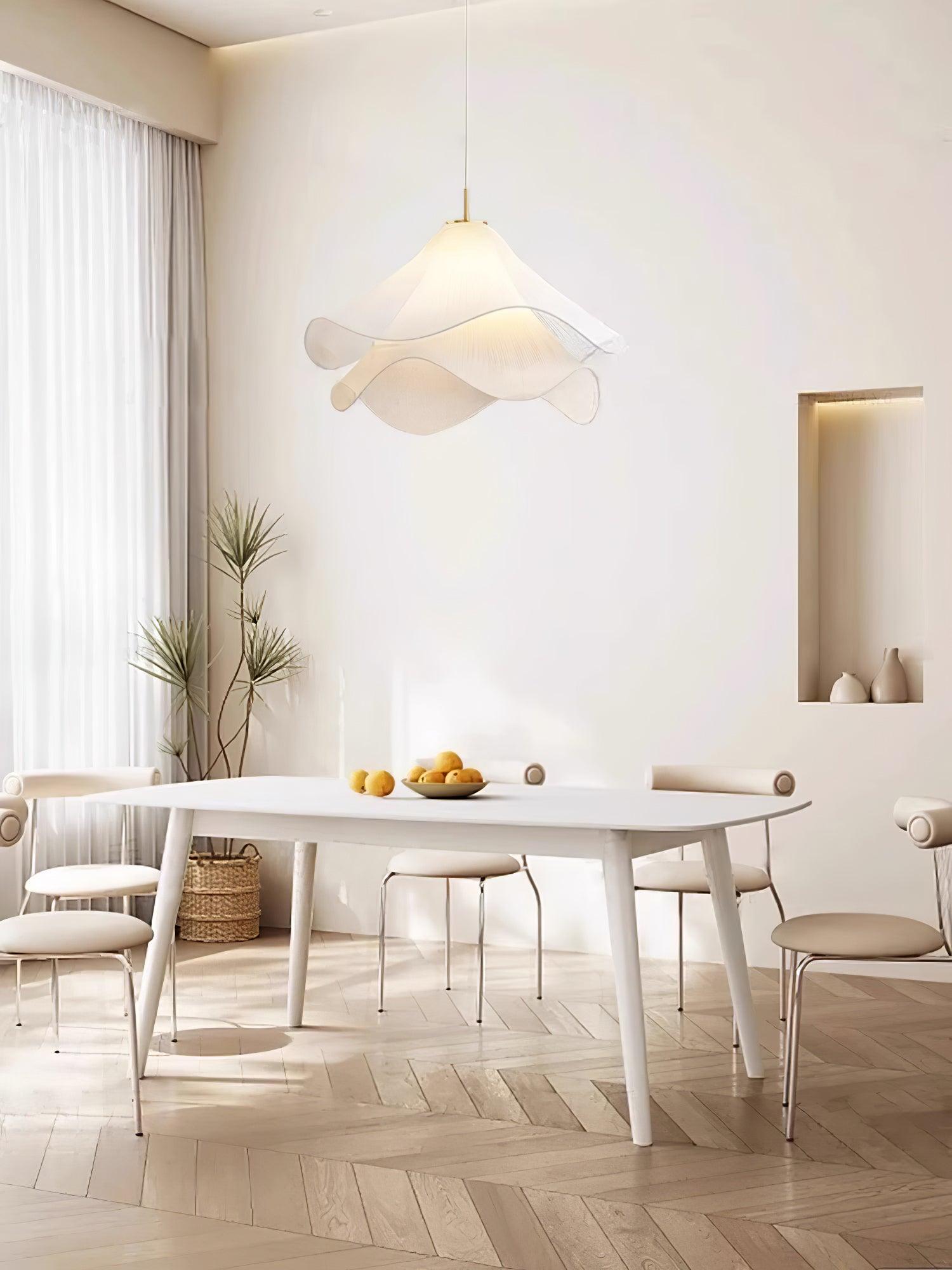 Fabric Pendant Light 23.6 in Diameter White Blooming Design Ceiling Dining Living Room Bedroom Hanging Lamp Adjustable Height | Thomler