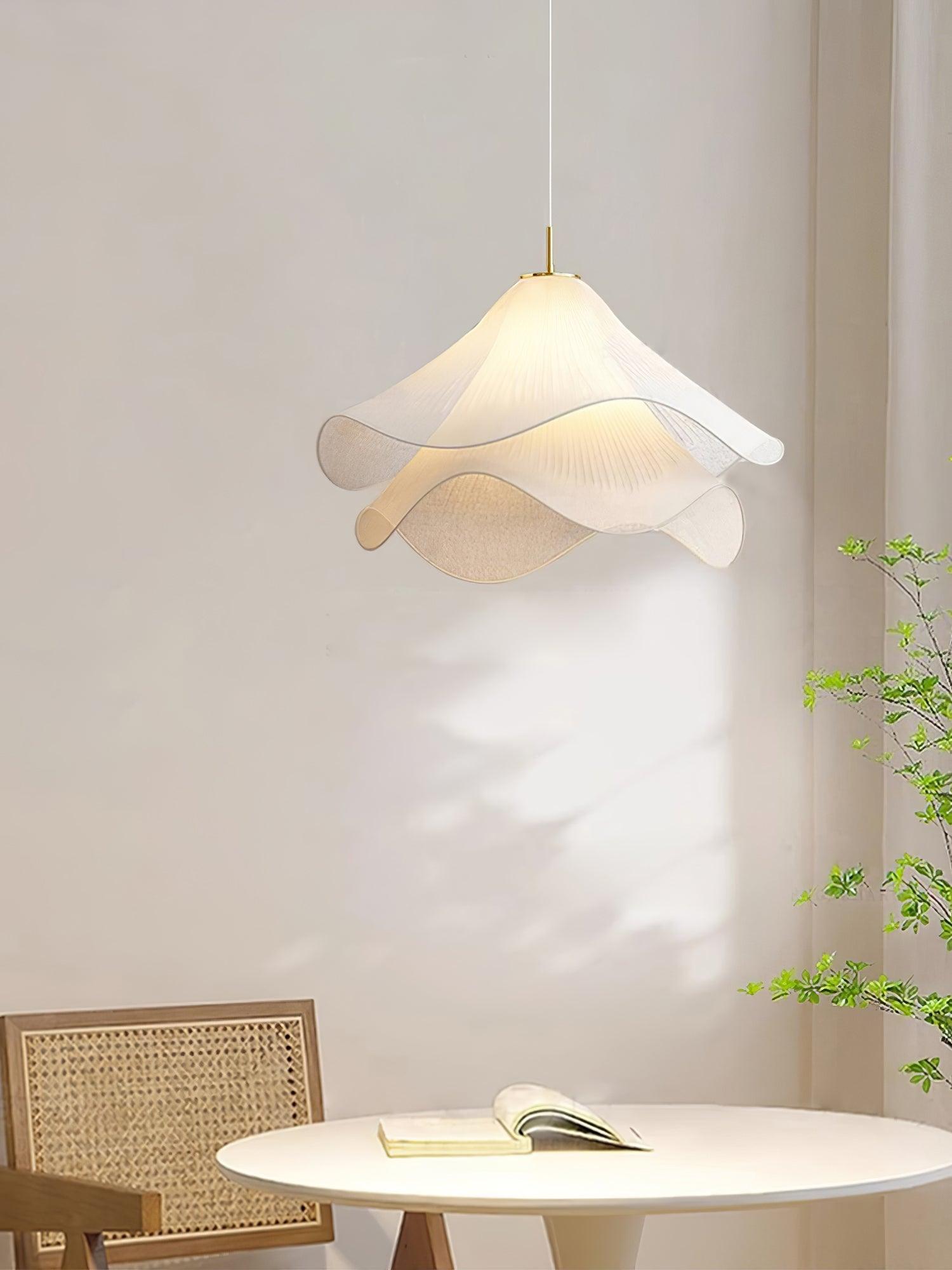 Fabric Pendant Light 23.6 in Diameter White Blooming Design Ceiling Dining Living Room Bedroom Hanging Lamp Adjustable Height | Thomler