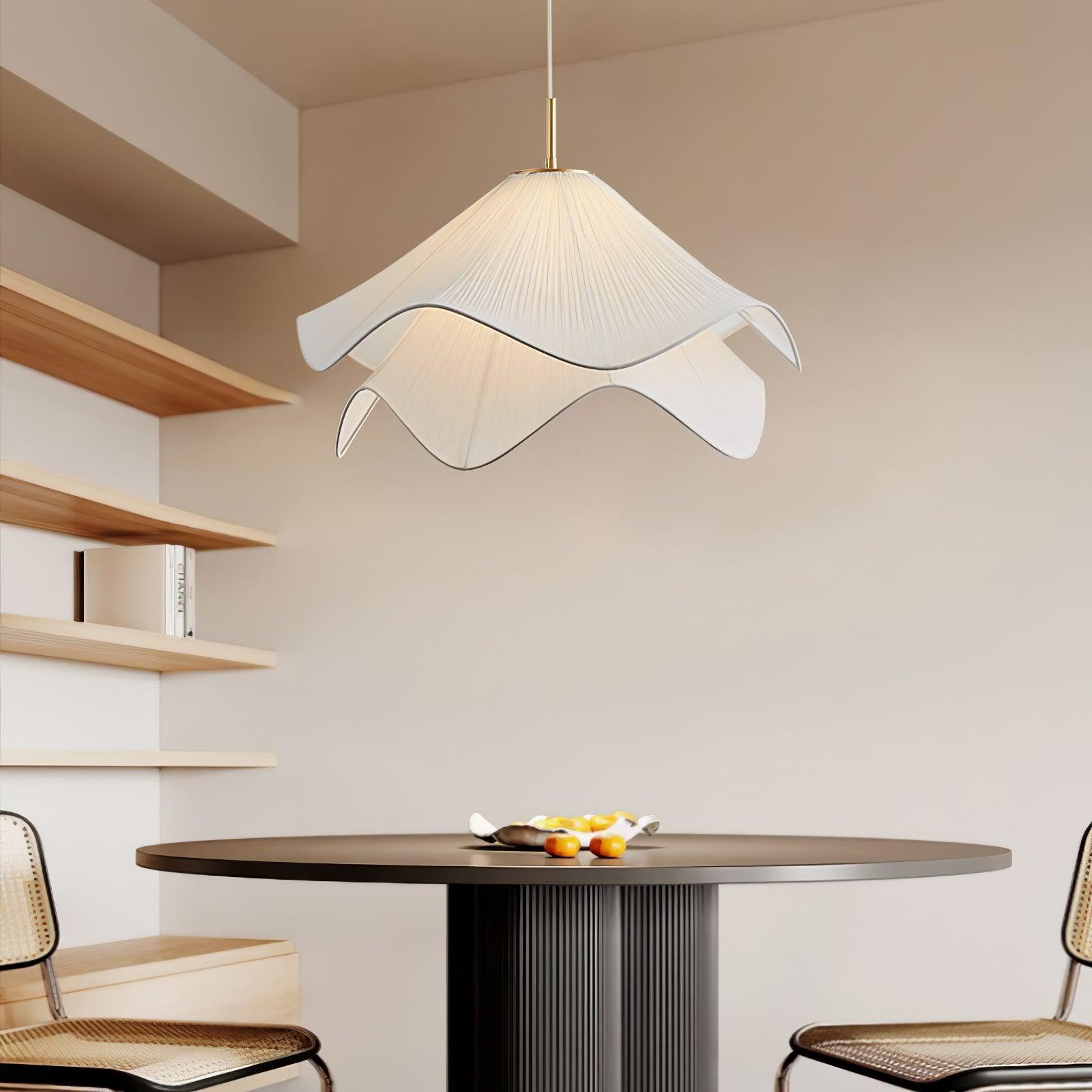 Fabric Pendant Light 23.6 in Diameter White Blooming Design Ceiling Dining Living Room Bedroom Hanging Lamp Adjustable Height | Thomler