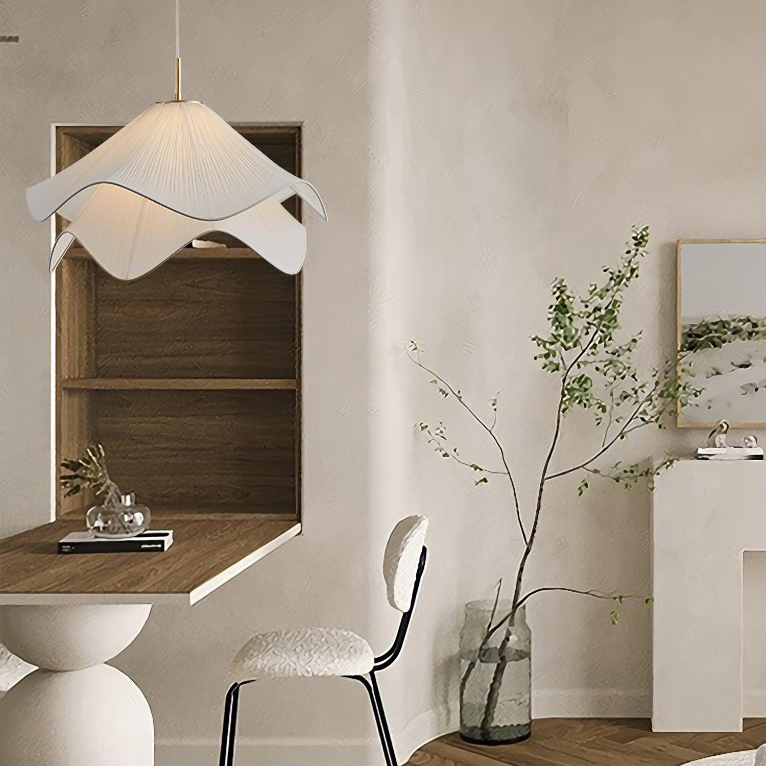 Fabric Pendant Light 23.6 in Diameter White Blooming Design Ceiling Dining Living Room Bedroom Hanging Lamp Adjustable Height | Thomler