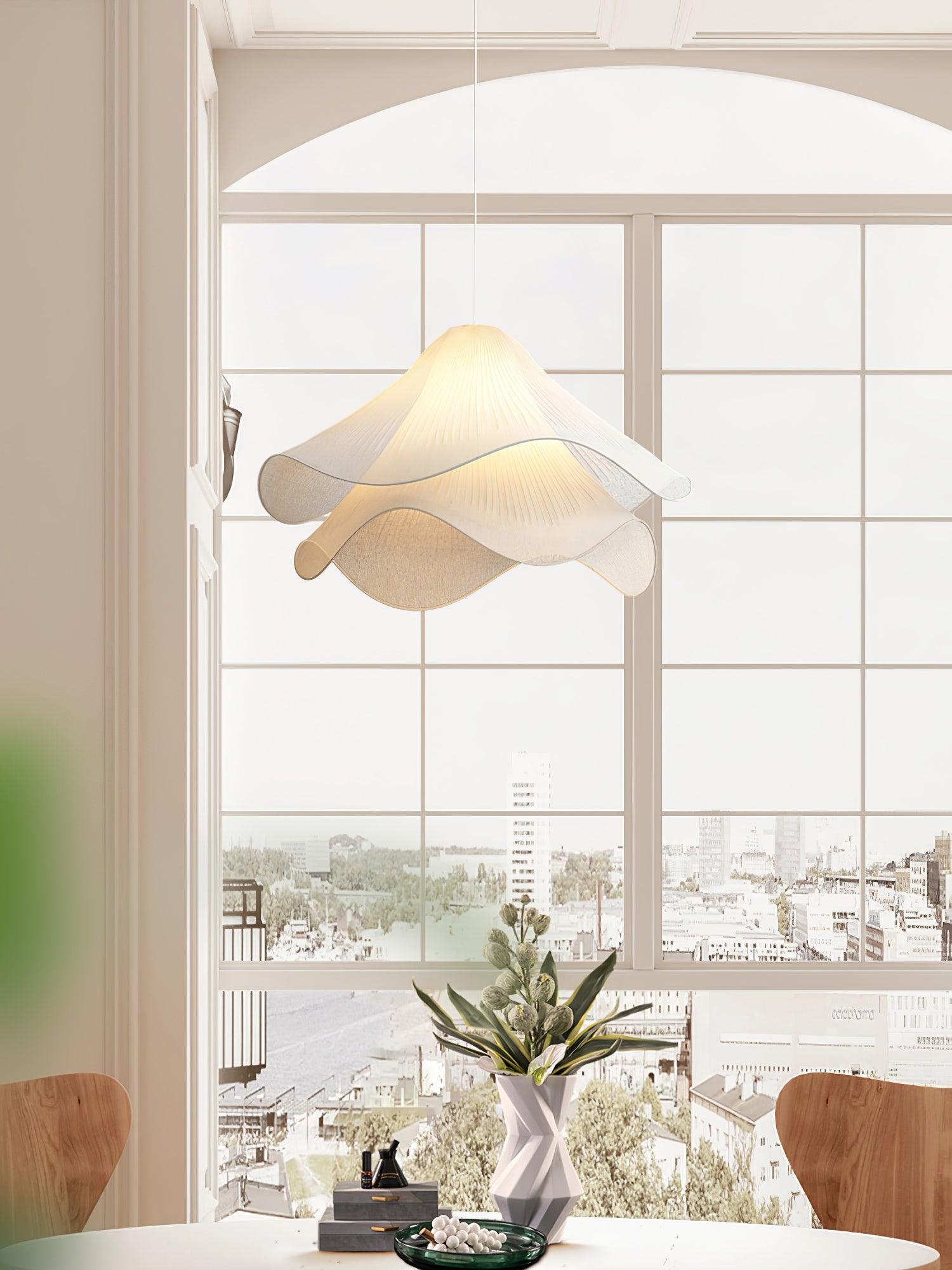 Fabric Pendant Light 23.6 in Diameter White Blooming Design Ceiling Dining Living Room Bedroom Hanging Lamp Adjustable Height | Thomler
