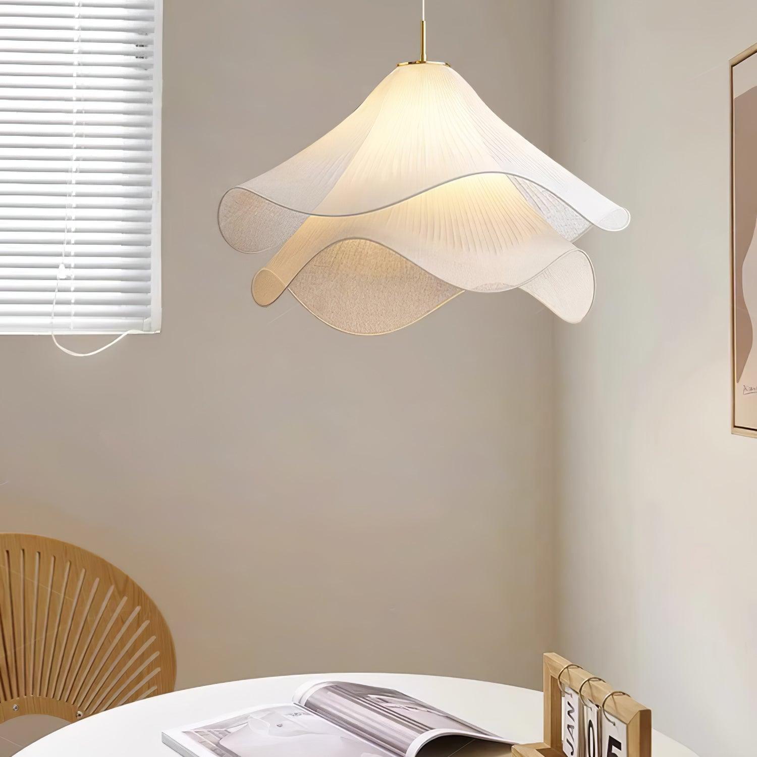 Fabric Pendant Light 23.6 in Diameter White Blooming Design Ceiling Dining Living Room Bedroom Hanging Lamp Adjustable Height | Thomler