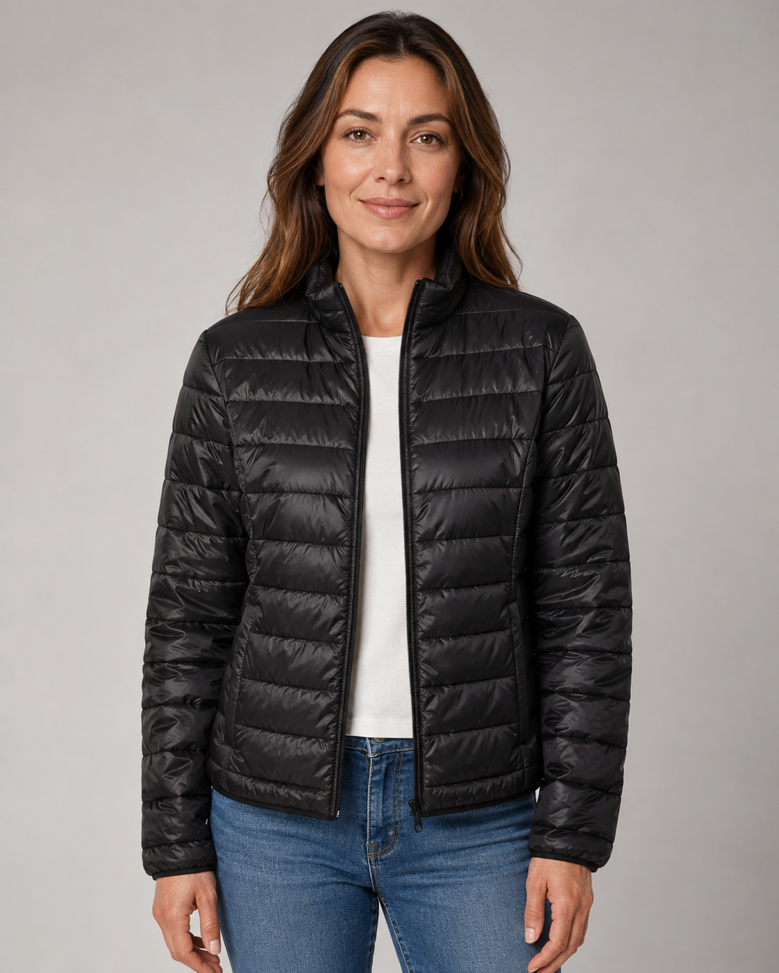 Women's Quilted Insulated Jacket with Funnel Neck & Front Zipper – Warm Everyday Outerwear for Fall Errands, Commuting & Cool Weather | Thomler